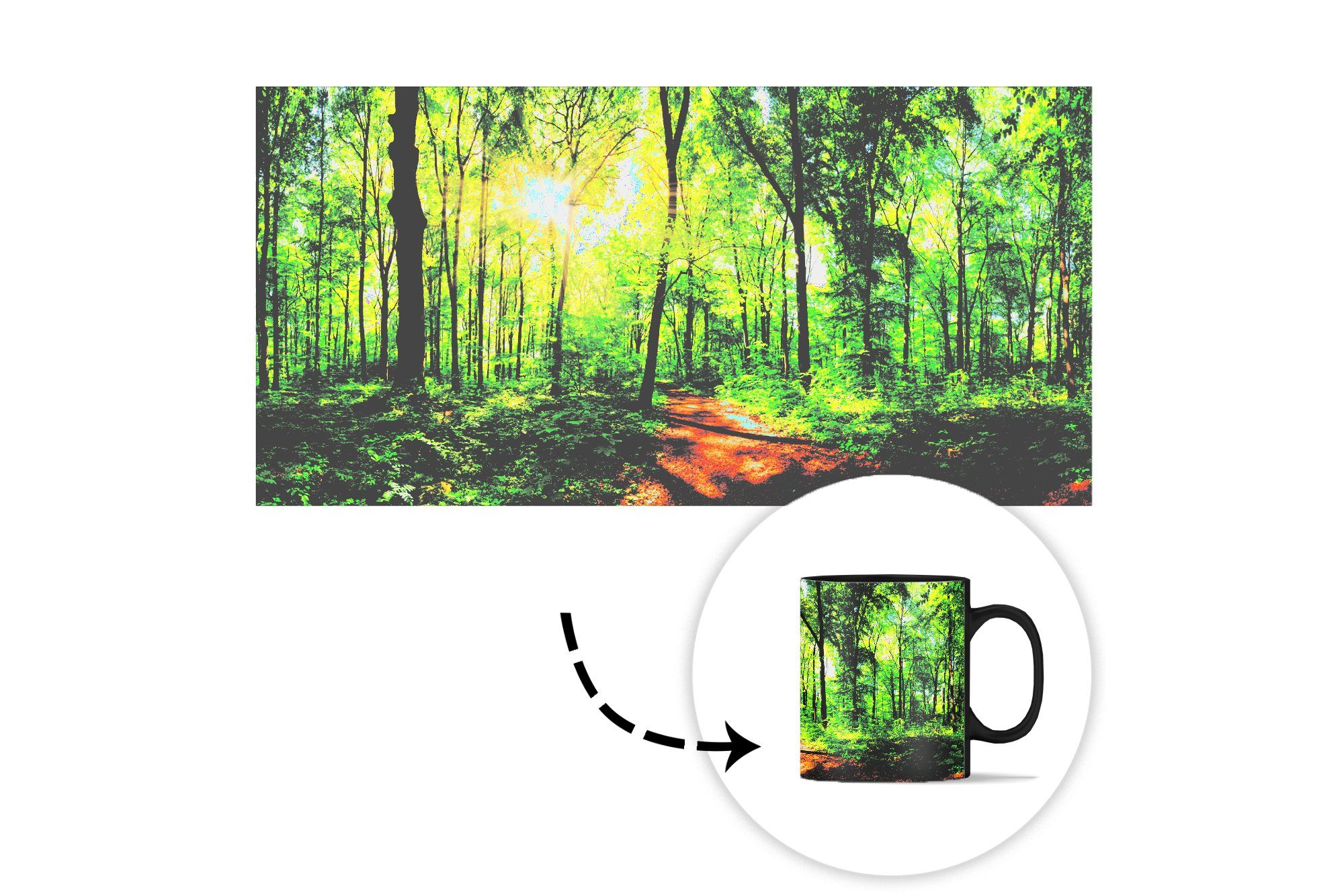 - Tasse Geschenk Teetasse, - Baum, Sonne Kaffeetassen, MuchoWow Zaubertasse, Farbwechsel, Wald Keramik,