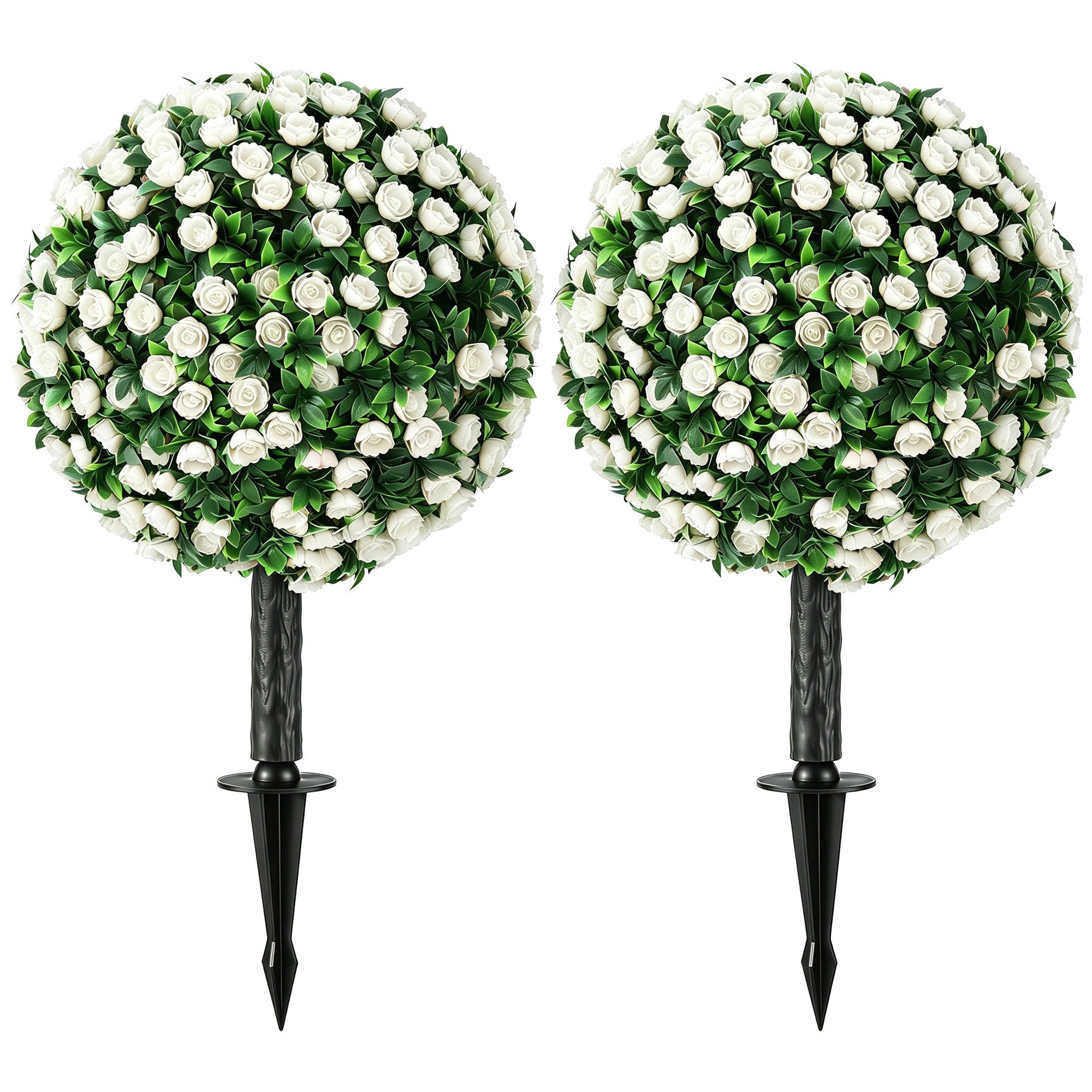 Kunstpflanze Künstliche Rosenkugeln Rose, HOMCOM, Höhe 55 cm, 2er Set, UV-beständig, 306 Rosen, wetterfest