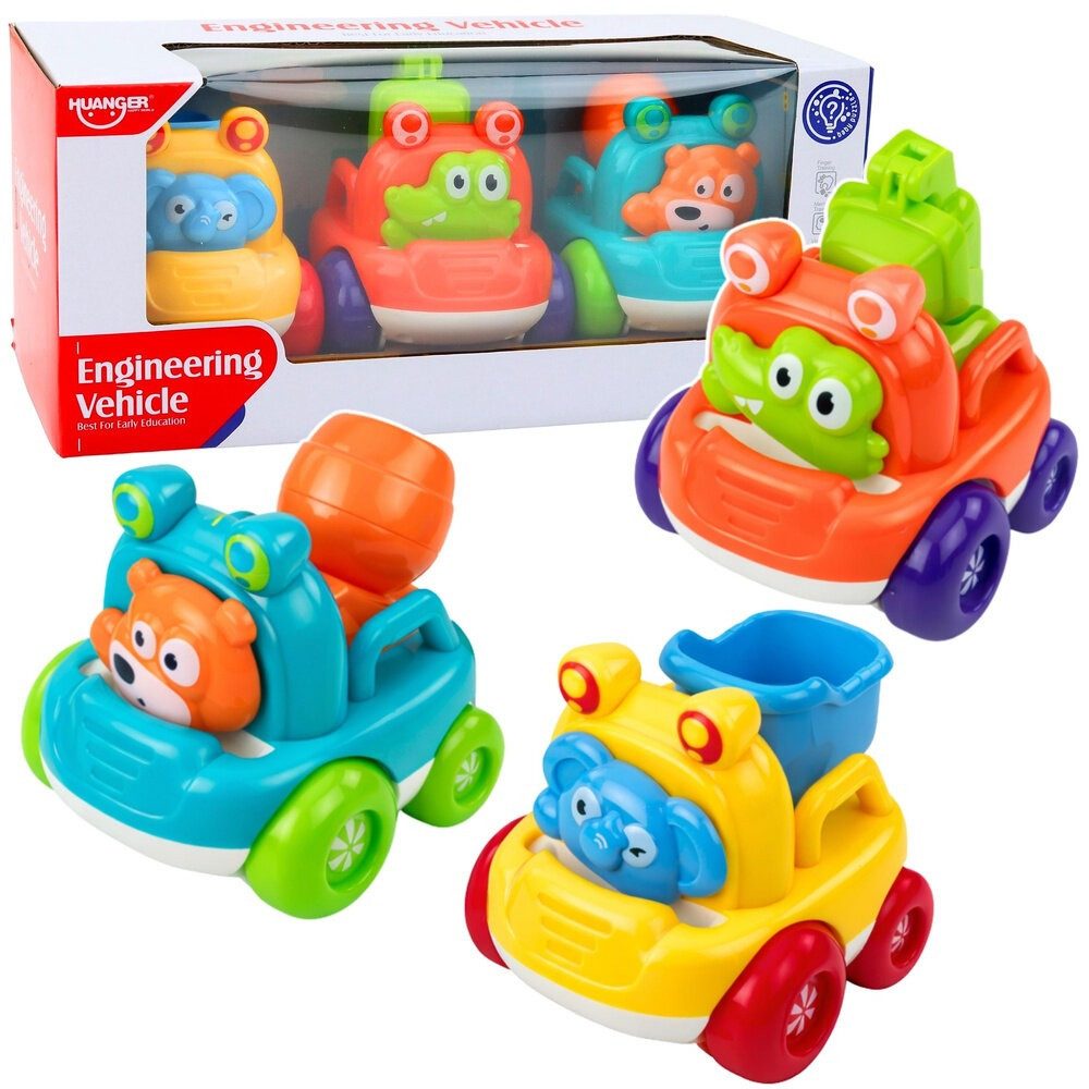 LEAN TOYS Spielzeug-Baumaschine LeanToys Set mit Baustellenfahrzeugen und Tieren für Kleinkinder