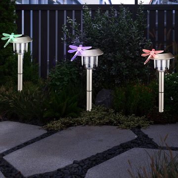 etc-shop LED Gartenleuchte, LED-Leuchtmittel fest verbaut, Farbwechsel, Solarleuchte Libelle Solarlampe LED Beleuchtung