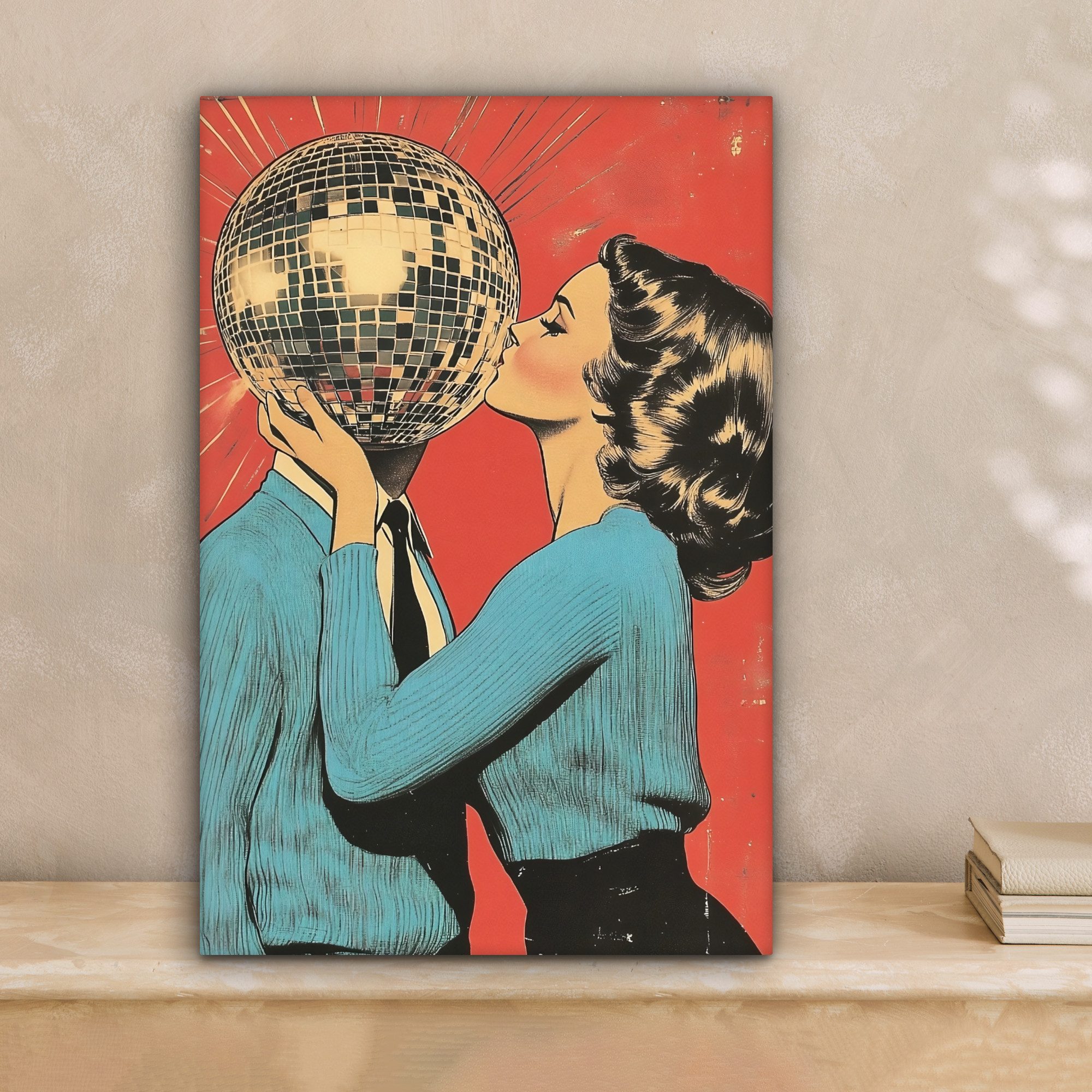 OneMillionCanvasses® Leinwandbild Frau - Retro - Discokugel - Kuss, Fotodru günstig online kaufen