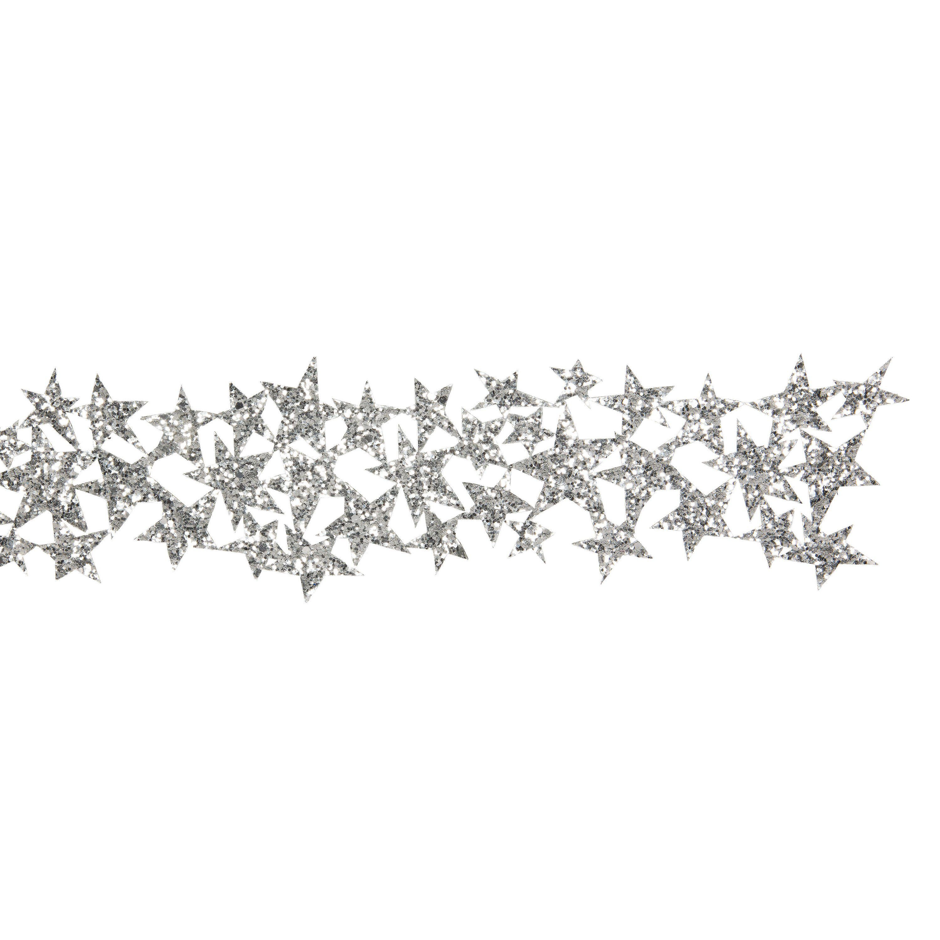 HALBACH Packpapier Glitterband Sterne 90 mm, 1 m lang Silber