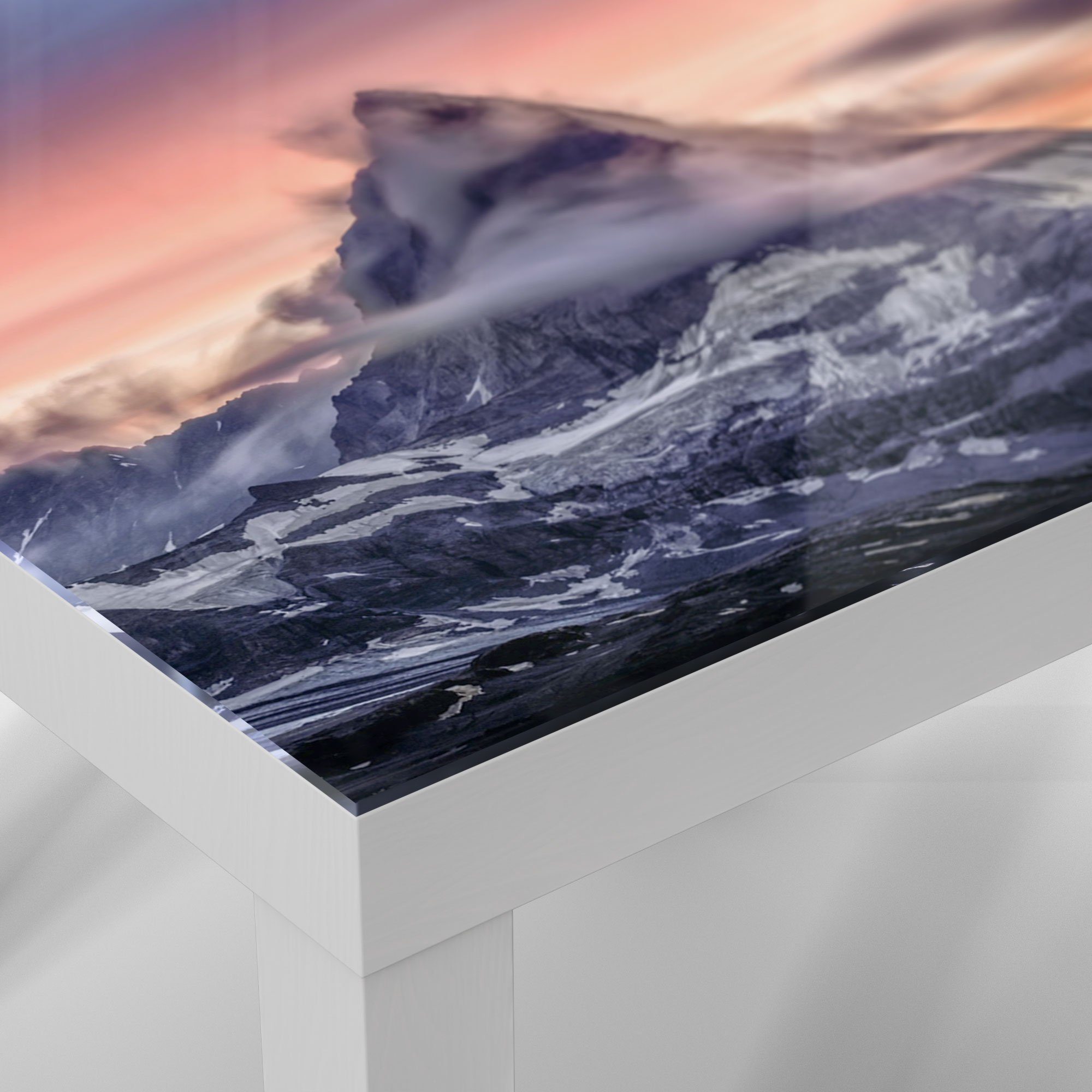 DEQORI Couchtisch 'Sonnenaufgang Matterhorn', Glas Glastisch Beistelltisch modern Weiß