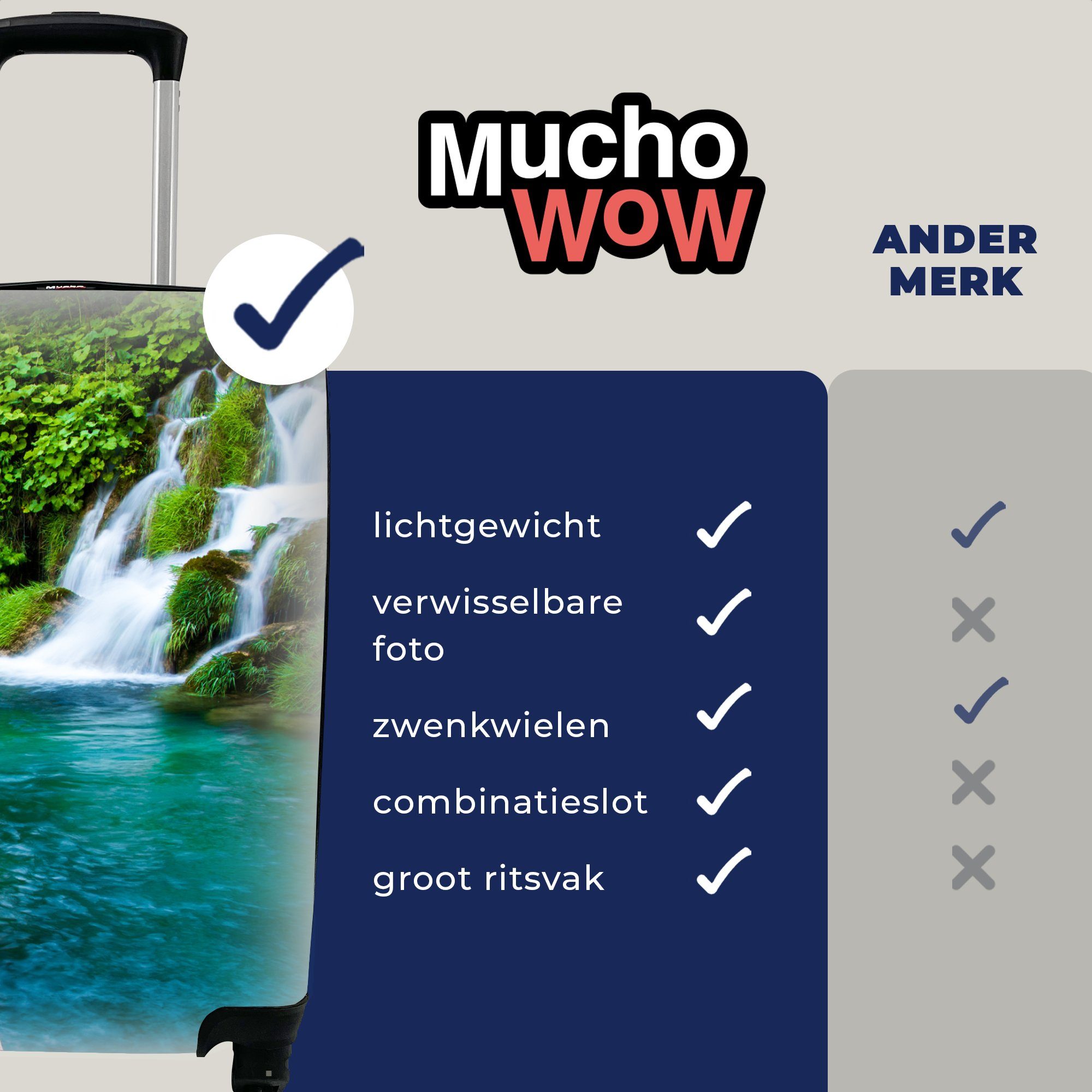MuchoWow Handgepäckkoffer Brücke - Ferien, Wasser Pflanzen Rollen, 4 für mit Reisetasche - Grün, - Reisekoffer rollen, Wasserfall Trolley, Handgepäck 