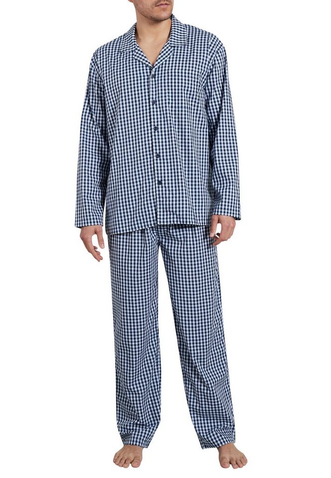 GÖTZBURG Pyjama GÖTZBURG Herren Pyjama blau kariert (1 tlg), Passform:  normal / Leibhöhe: normal / Ausschnitt: V-Ausschnitt