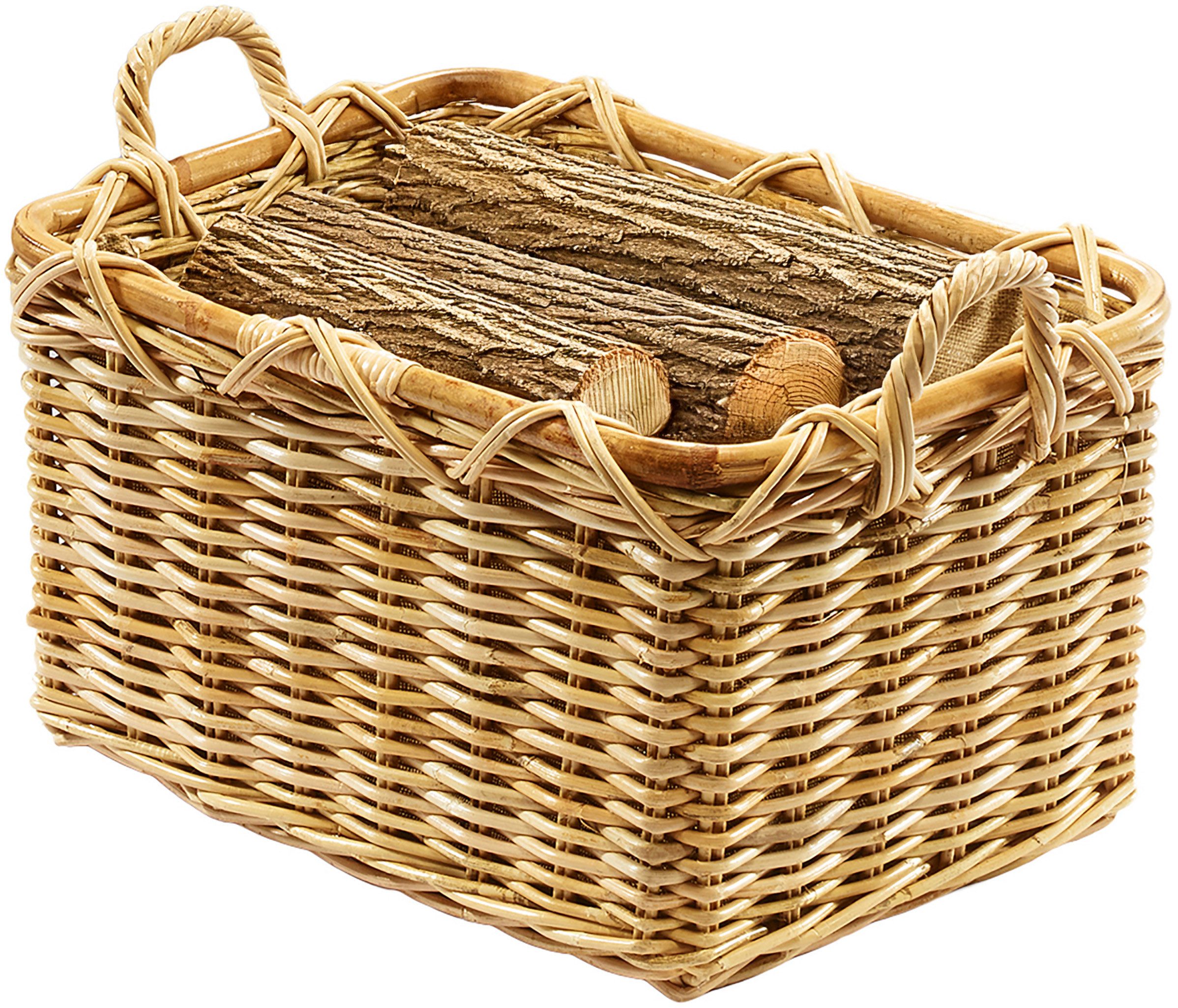 Kobolo Kaminholzkorb Holzkorb eckig aus Rattan mit Griffen und Jute