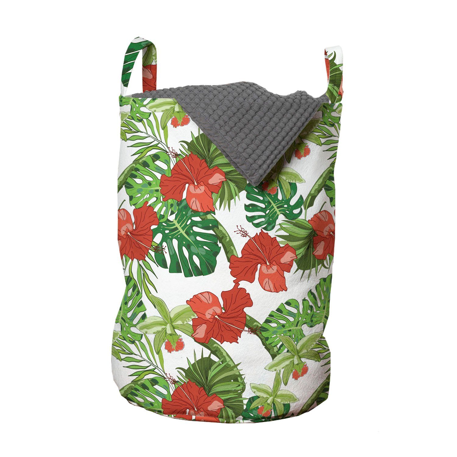 Abakuhaus Wäschesäckchen Wäschekorb mit Griffen Kordelzugverschluss für Waschsalons, Hibiskus Endemisch Blumen Botanik