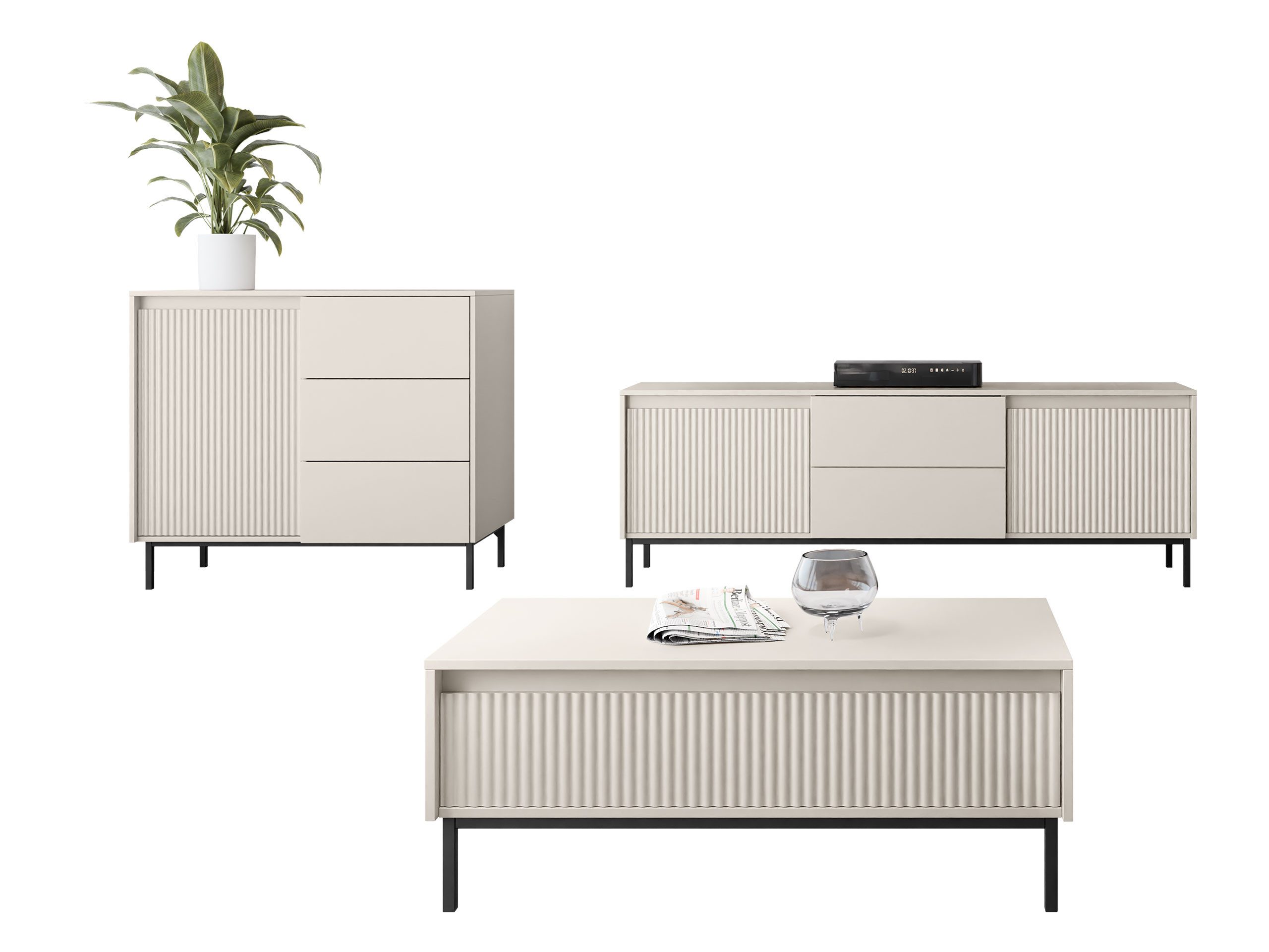 MIRJAN24 Wohnzimmer-Set Ozmi II, (Kommode, TV-Lowboard, Couchtisch), Griffl günstig online kaufen