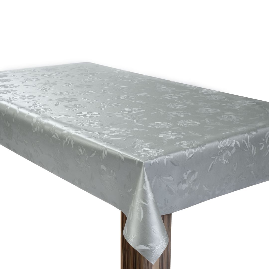 laro Tischdecke Wachstuchtischdecke Vintage Blumen Silber PVC Eckig