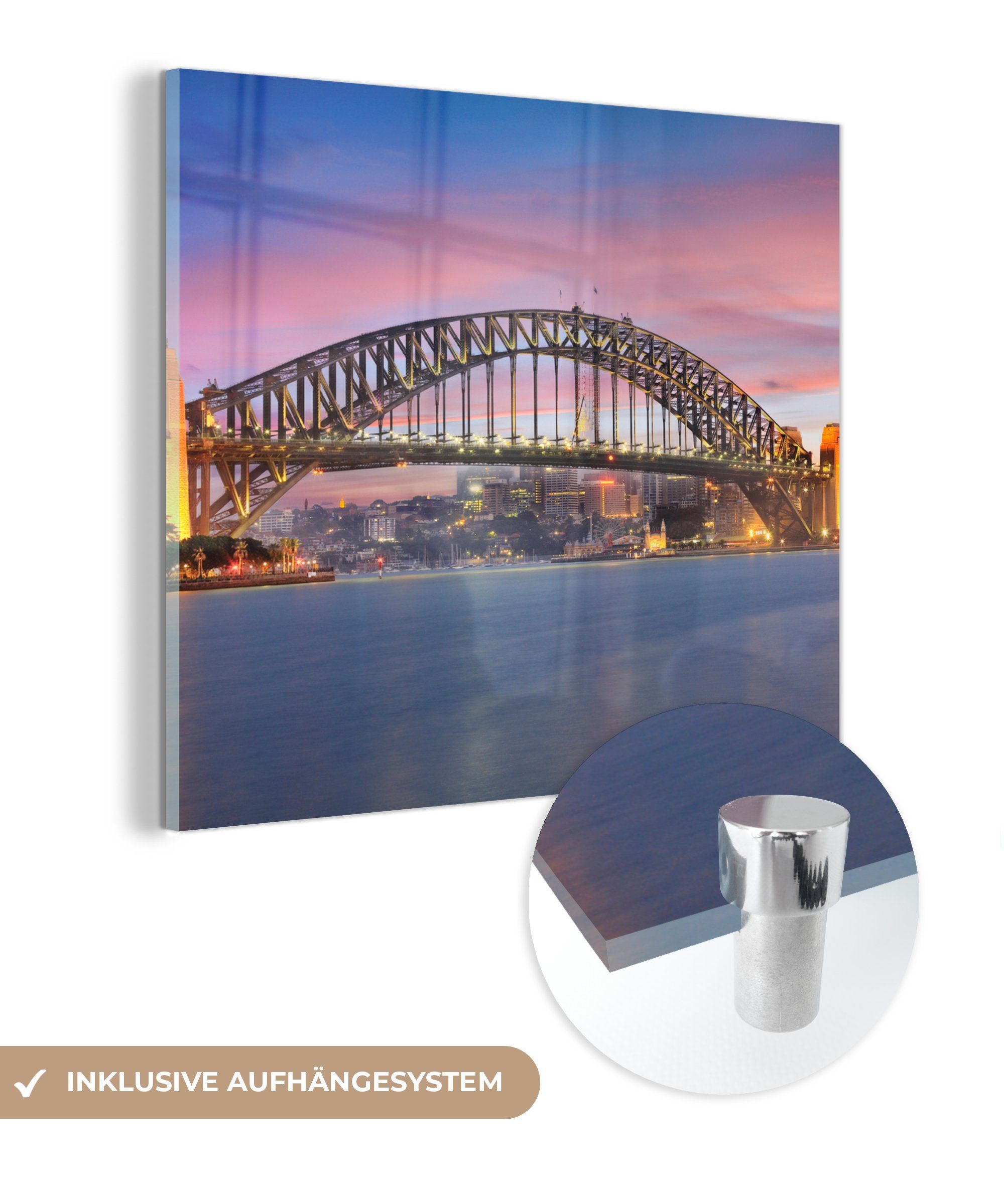 MuchoWow Acrylglasbild Skyline von Sydney und die Sydney Harbour Bridge in Australien, (1 St), Glasbilder - Bilder auf Glas Wandbild - Foto auf Glas - Wanddekoration
