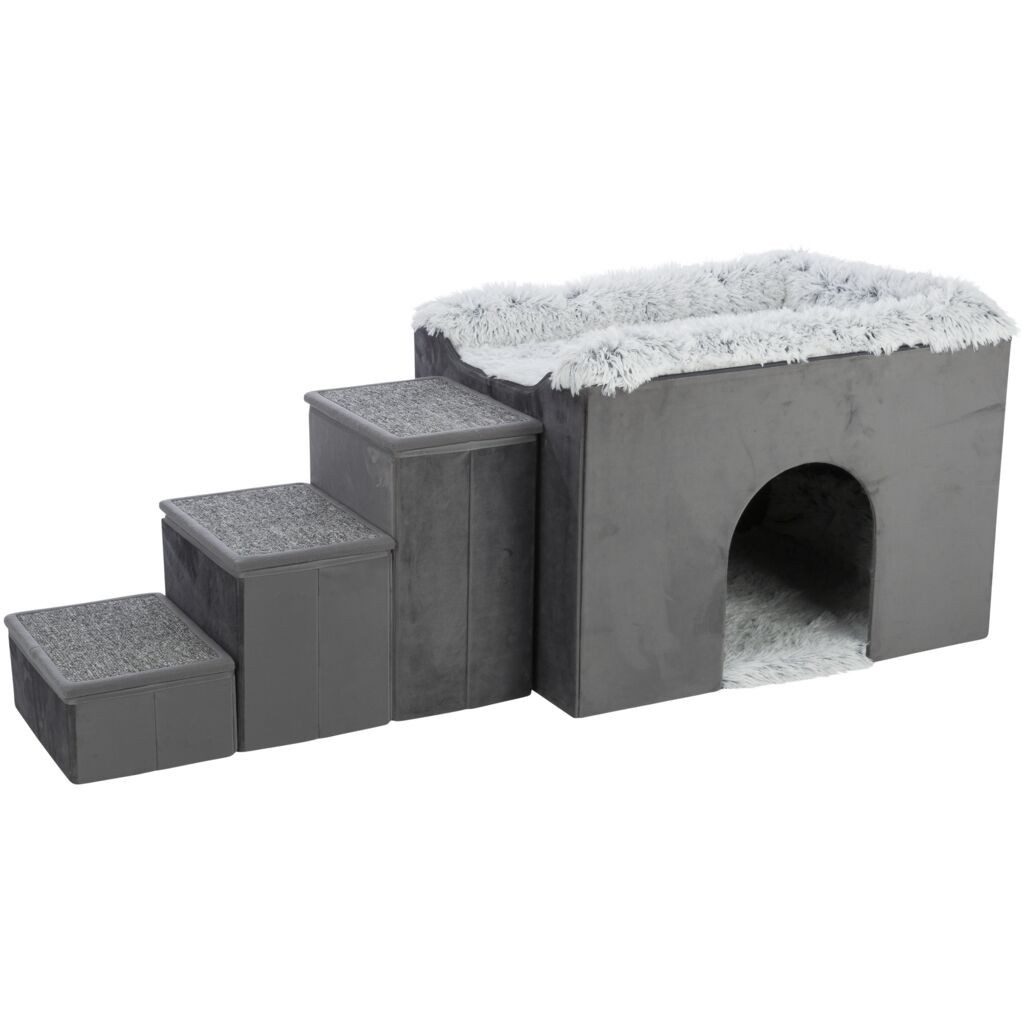 TRIXIE Tierhöhle Höhle Harvey mit Treppe für Hunde - grau/weiß-schwarz - 135 × 47 × 50