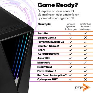 dcl24.de RGB Gaming-PC (Intel Core i5 12400, RTX 3050, 16 GB RAM, 500 GB SSD, Luftkühlung, WLAN, Windows 11 Pro)
