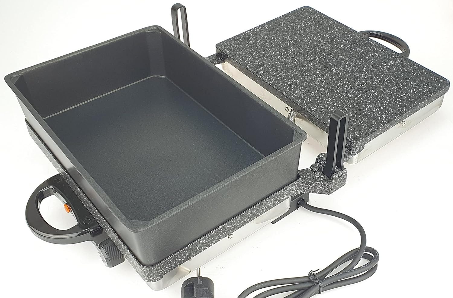 Neudorf Kontaktgrill Granit mit Kasserolle, 2000,00 W, 180° aufklappbar - doppelte Grillfläche; Grillplatte höhenverstellbar