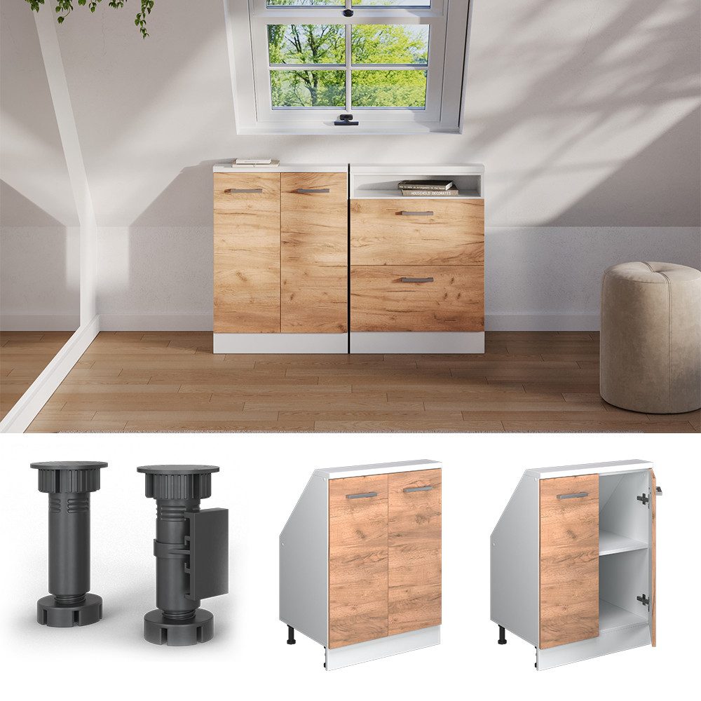 Vicco Kommode Rion, Goldkraft Eiche/Weiß/Weiß, mit 2 Türen (1 St)