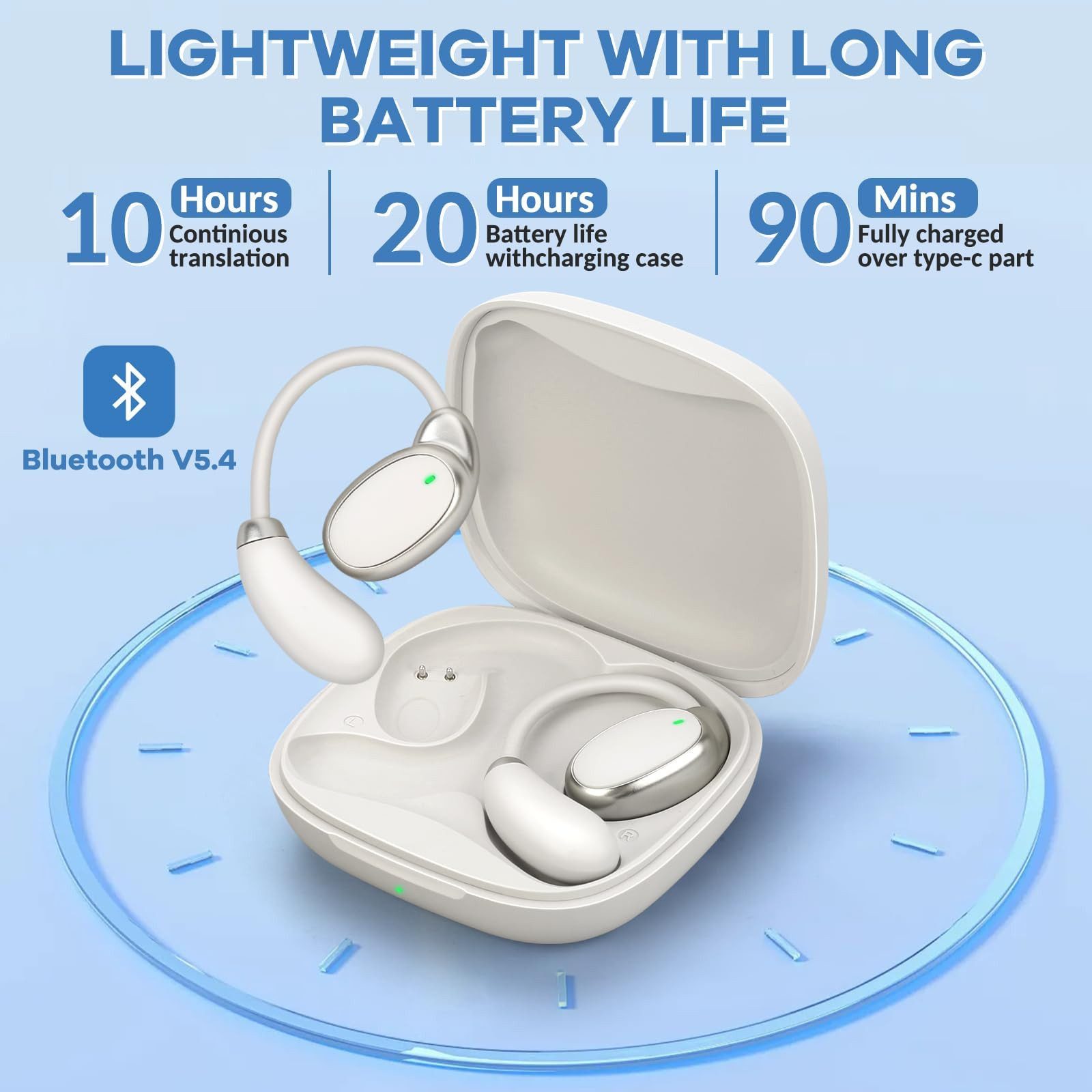 Toomoke In Ear Ohrhörer, 3-in-1 AI Übersetzer Bluetooth Kopfhörer Open-Ear-Kopfhörer (3-in-1 Übersetzungskopfhörer mit echtzeit übersetzung, Bluetooth Kopfhörer mit Ohrhaken und ENC Mic, Bluetooth 5.4 Sport-Kopfhörer Echtzeit Übersetzer Ohrhörer für Lernen)