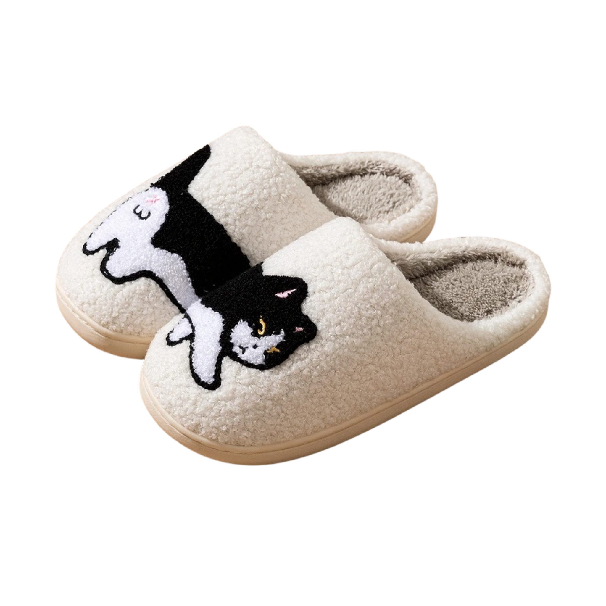 NEXORA Katzen Hausschuhe – Bequeme, rutschfeste Hüttenschuhe mit Katzenmotiv Plüsch Hausschuhe kuschelige Hausschuhe im Katzendesign