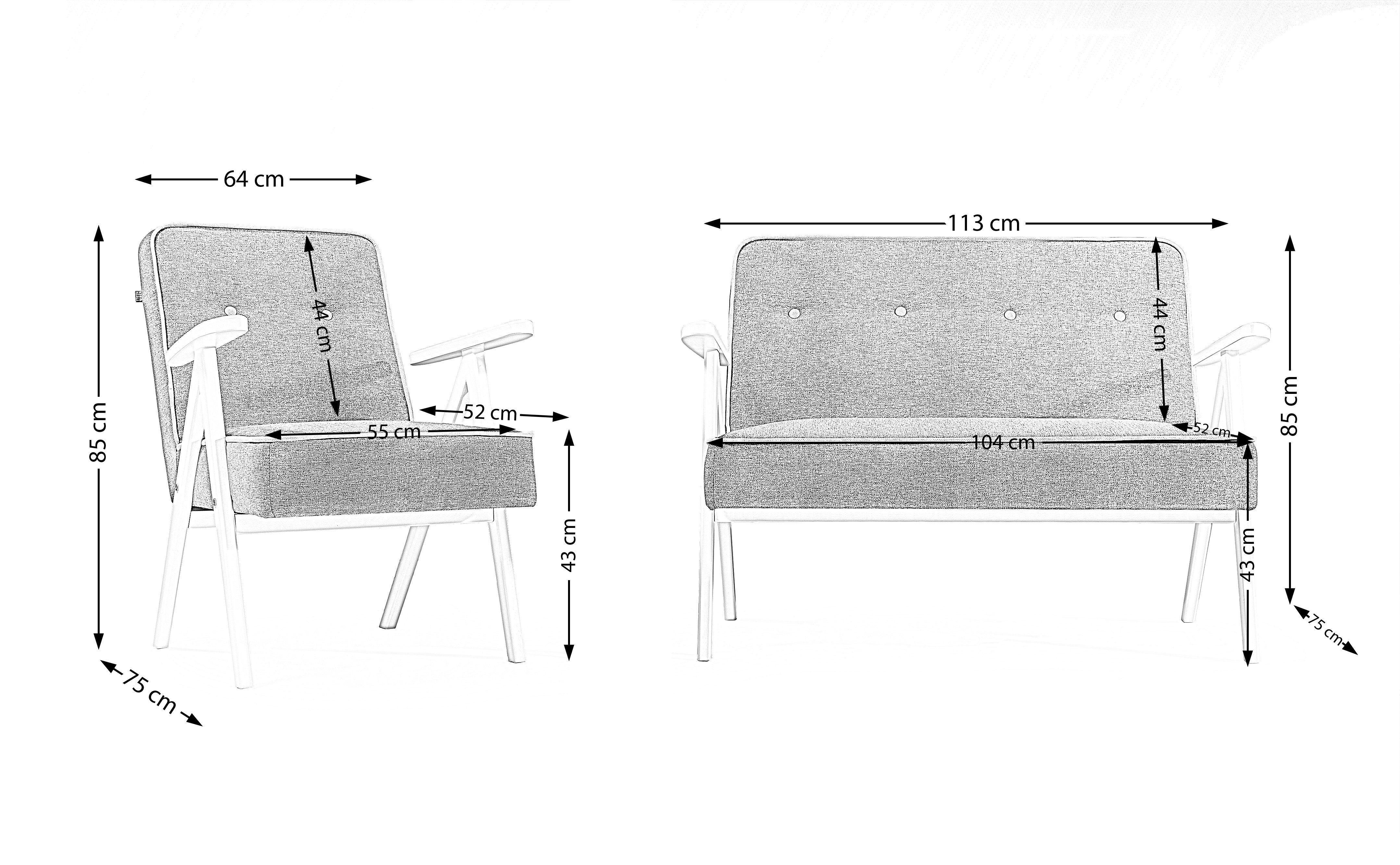 Hellgrau aus + softi und 2-Sitzer 2x (softi Polstergarnitur Set 11) besteht inklusive Sessel, ADEL, Sofa Wellenfedern Beautysofa 08