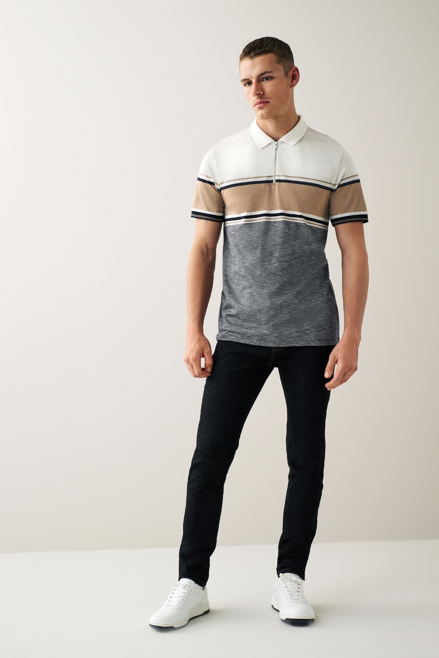 Poloshirt (1-tlg) Blockfarben in Polo-Shirt Next Neutral/Grey