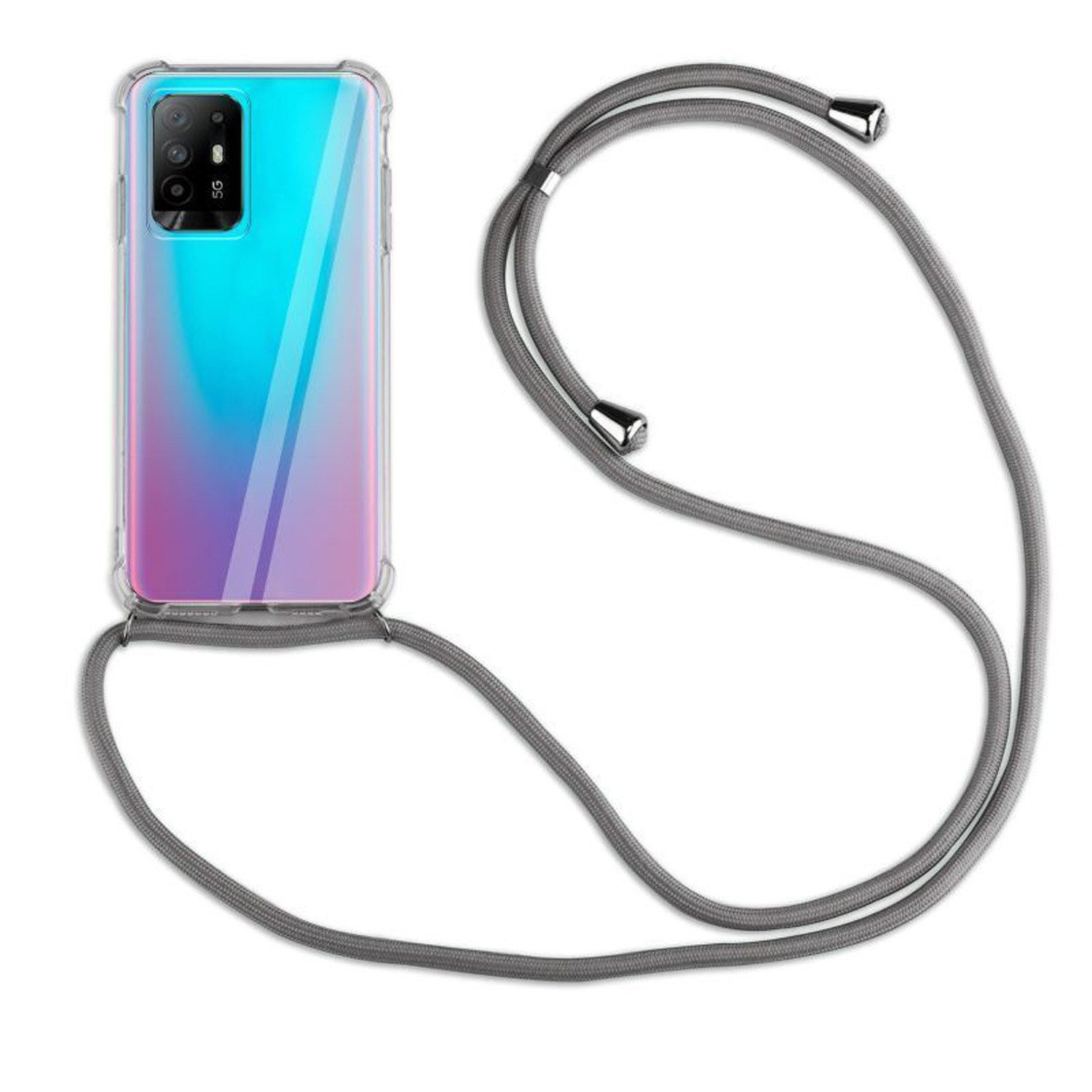 betterfon Handykette für Oppo A94 5G Handyhülle mit Band & Kordel Bumper Grau, Hände frei – mit Silikonhülle & Schnur für flexiblen Alltag