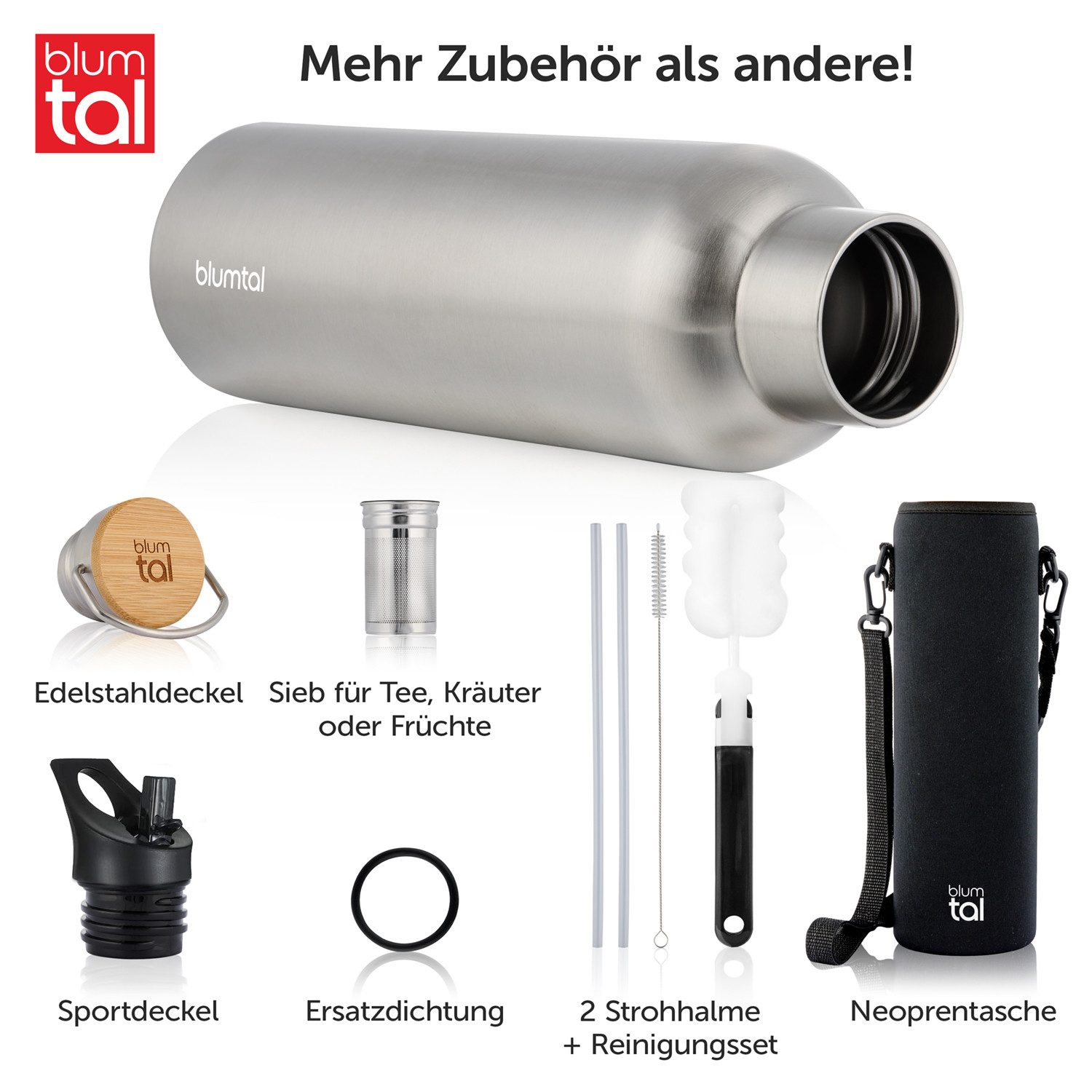 Blumtal Thermoflasche Thermosflasche 1L - doppelwandige Flasche Edelstahl 1L - BPA frei – Bild 2 von 5