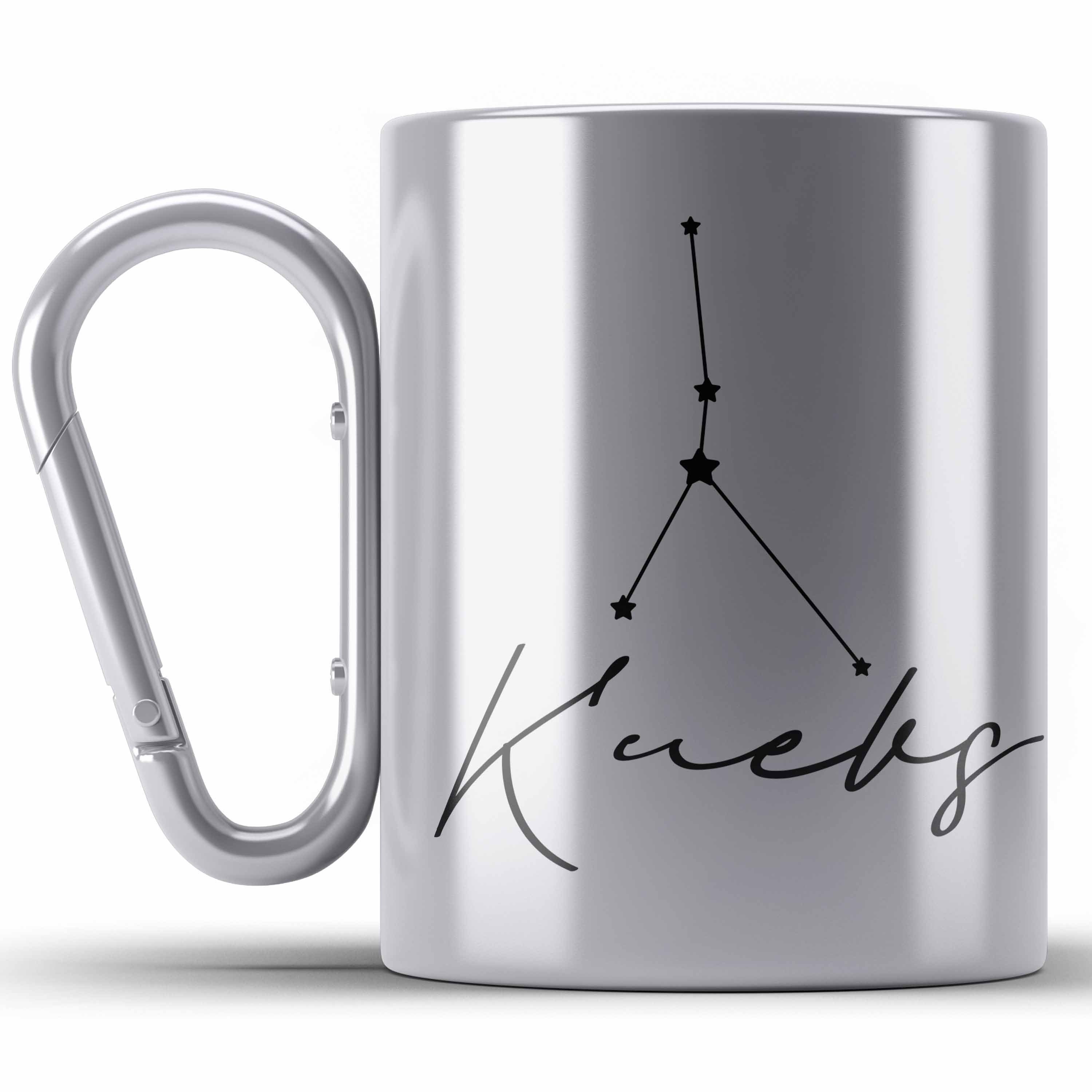 Trendation Thermotasse Krebs Sternzeichen Edelstahl Tasse Geschenk Horoskop Tierkreiszeichen Silber