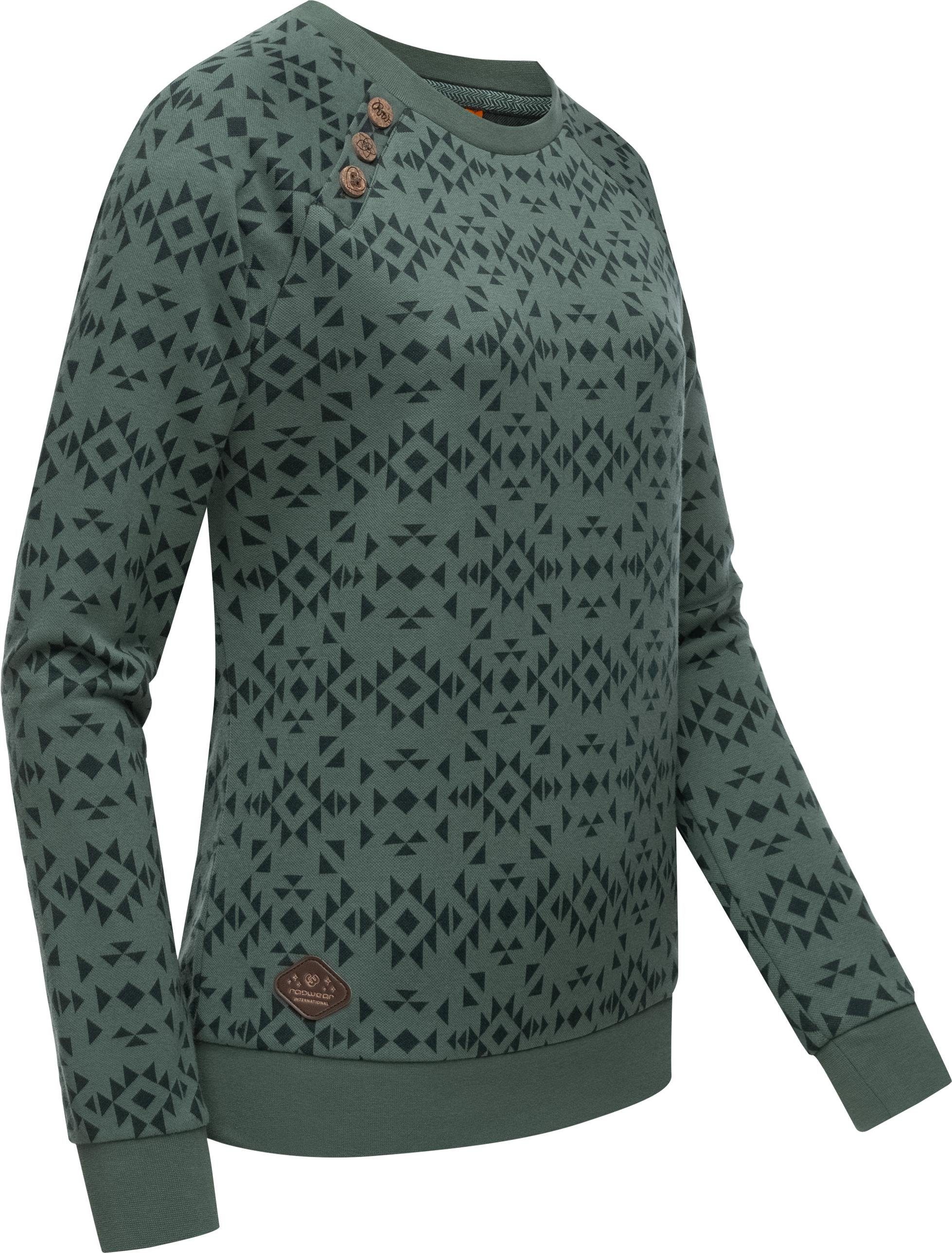 grün Print-Muster Pullover Aztec Damen Ragwear Rundhalspullover Leichter Darria coolem mit