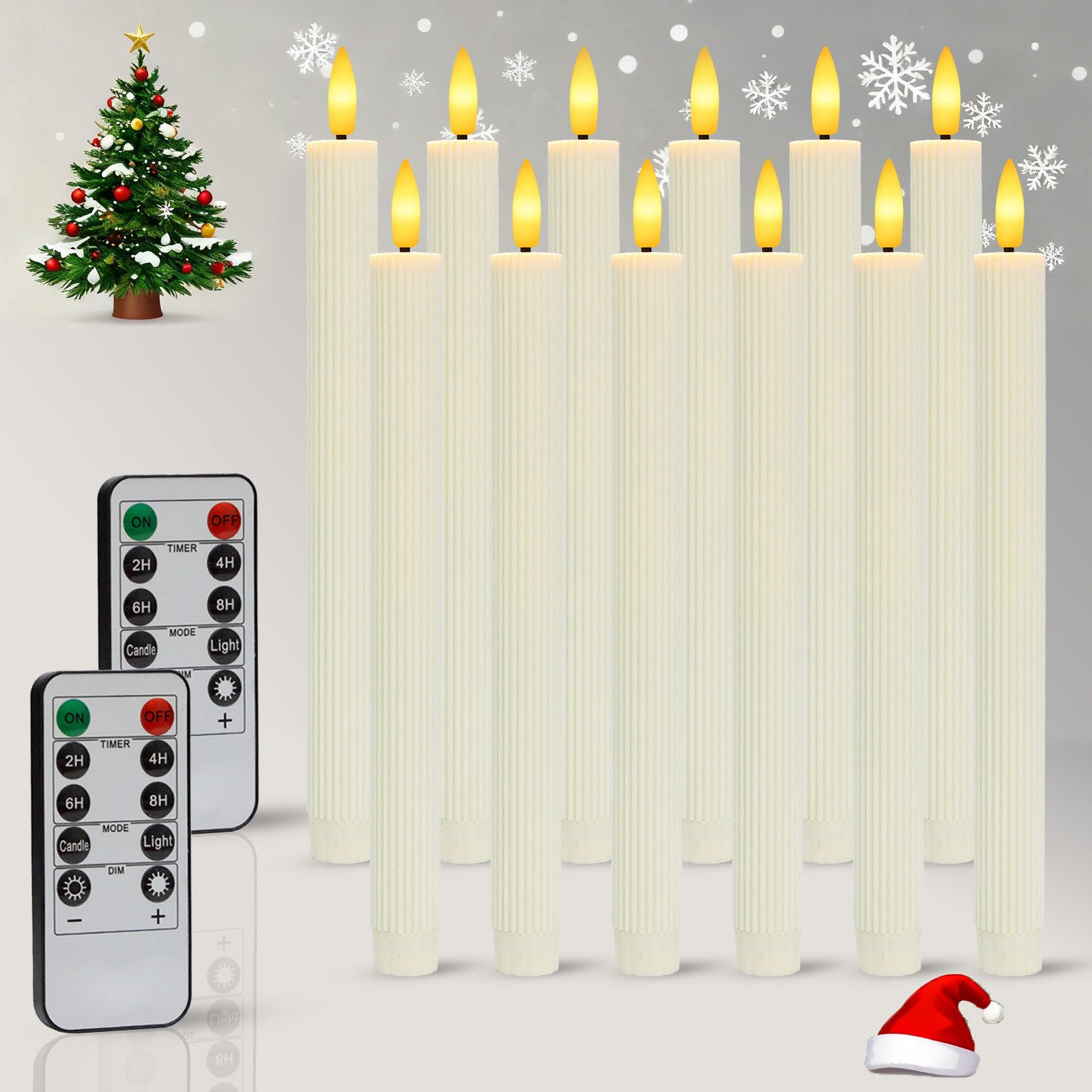 kisidus LED-Kerze LED Weihnachtskerzen mit Timerfunktion 2.11x25.10cm (LED Kerzen Flackernde Flamme mit Fernbedienung, 12-tlg., 3D-Docht/Batteriebetrieben Kerzen), für Weihnachtsdeko, Zimmer Deko, Hochzeit und Party