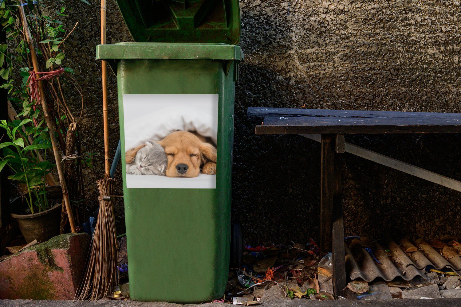 Haustiere Katze - Mülltonne, St), - Abfalbehälter Decke Wandsticker Container, Mülleimer-aufkleber, - MuchoWow Hund Sticker, (1