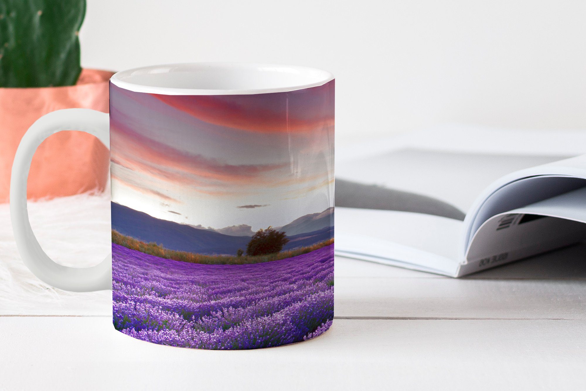 MuchoWow Tasse Sonnenuntergang über Lavendel, Kaffeetassen, Becher, Teetasse, Geschenk Keramik, Teetasse