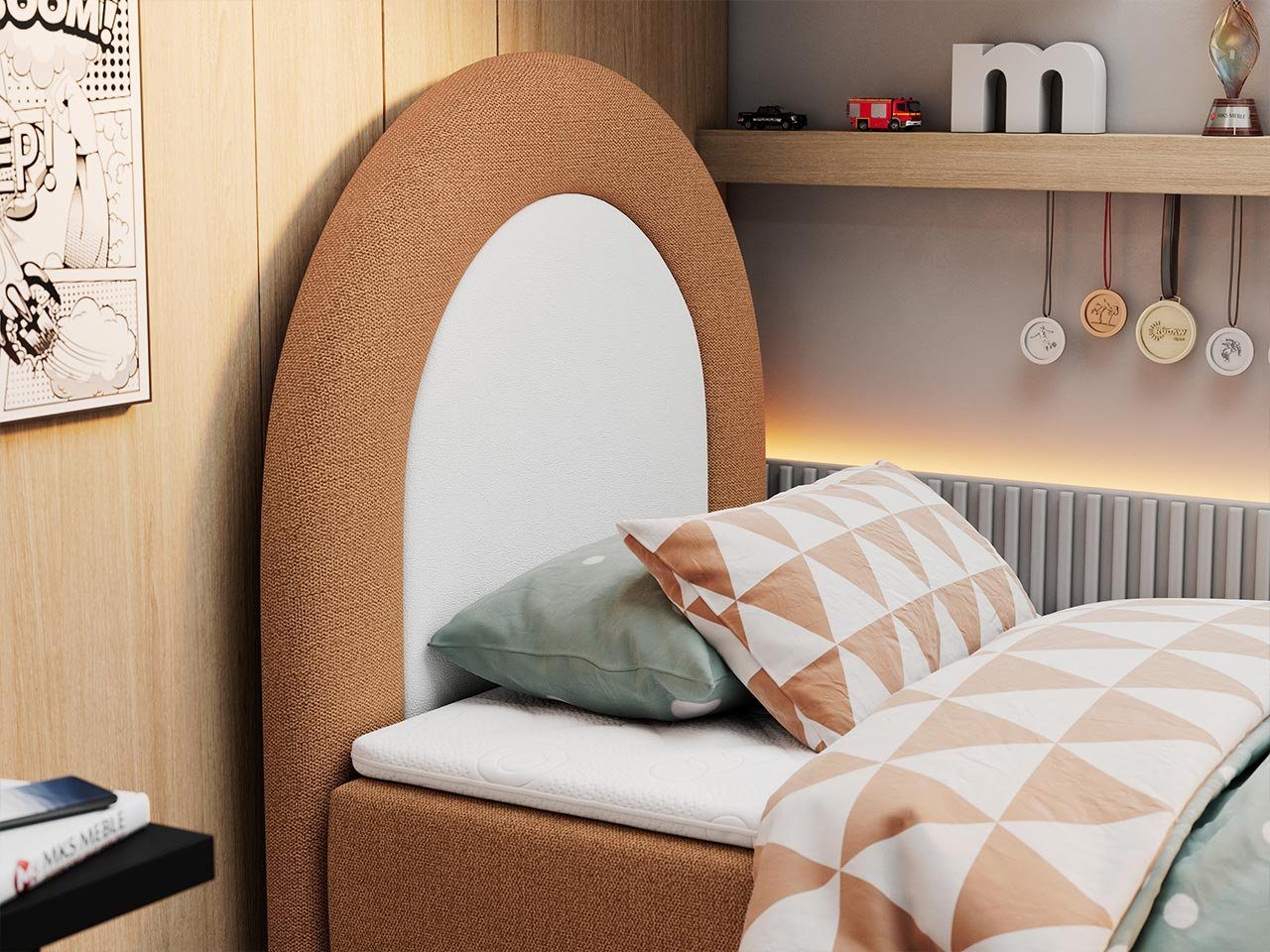 MÖBEL Boxspringbett hohem mit Kinder, MKS Einzelbett Kopfteil für mit Kinderbett Matratze, NEST,