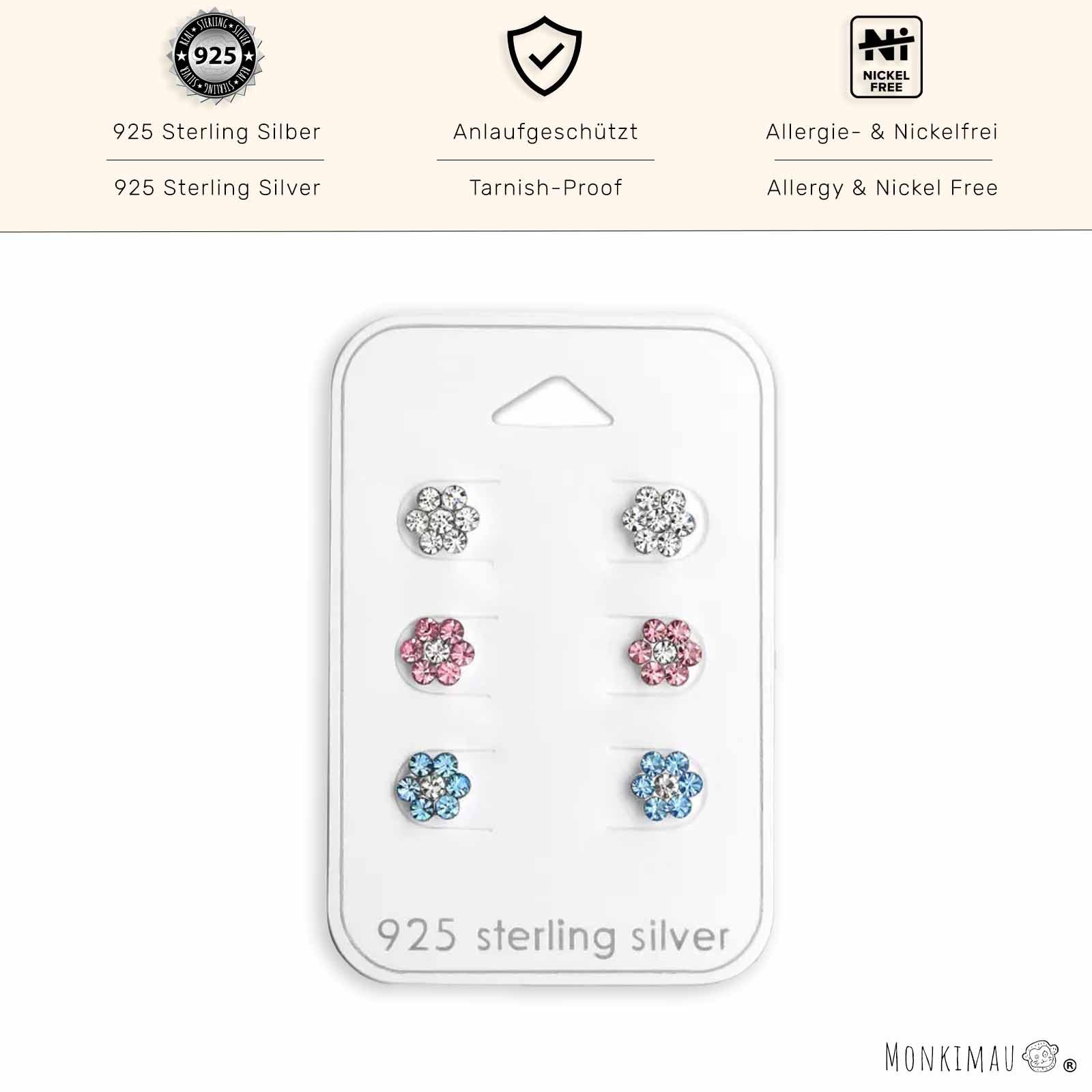 Monkimau Ohrring-Set Blumen-Ohrstecker-Set mit Kristallen aus 925 Silber, Hypoallergen – Bild 2 von 5