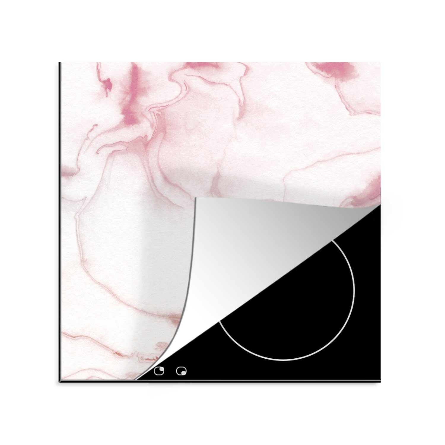 MuchoWow Herdblende-/Abdeckplatte Marmor - Rosa - Weiß, Vinyl, (1 tlg), 78x78 cm, Ceranfeldabdeckung, Arbeitsplatte für küche