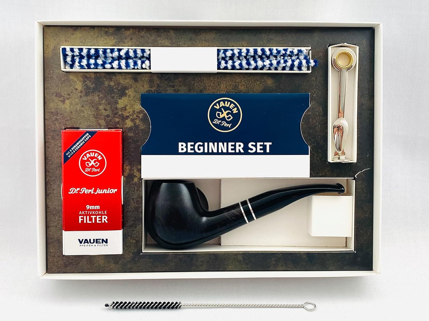Handpfeife Pfeife Intro Starter Set gebogen dunkel braun 9mm Filter