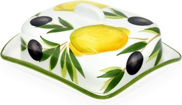 Lashuma Butterdose Zitrone Olive, Keramik, (1-tlg., 18 x 14 cm), Buttergefäß handbemalt aus Italien