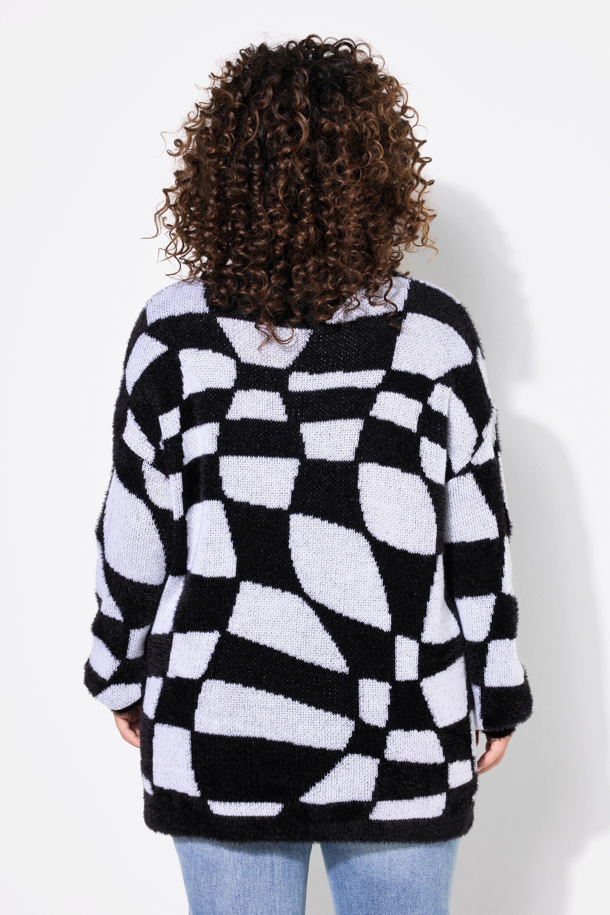 Angel of Style Fleecepullover Pullover Loose Fit Schachbrett-Muster Langarm