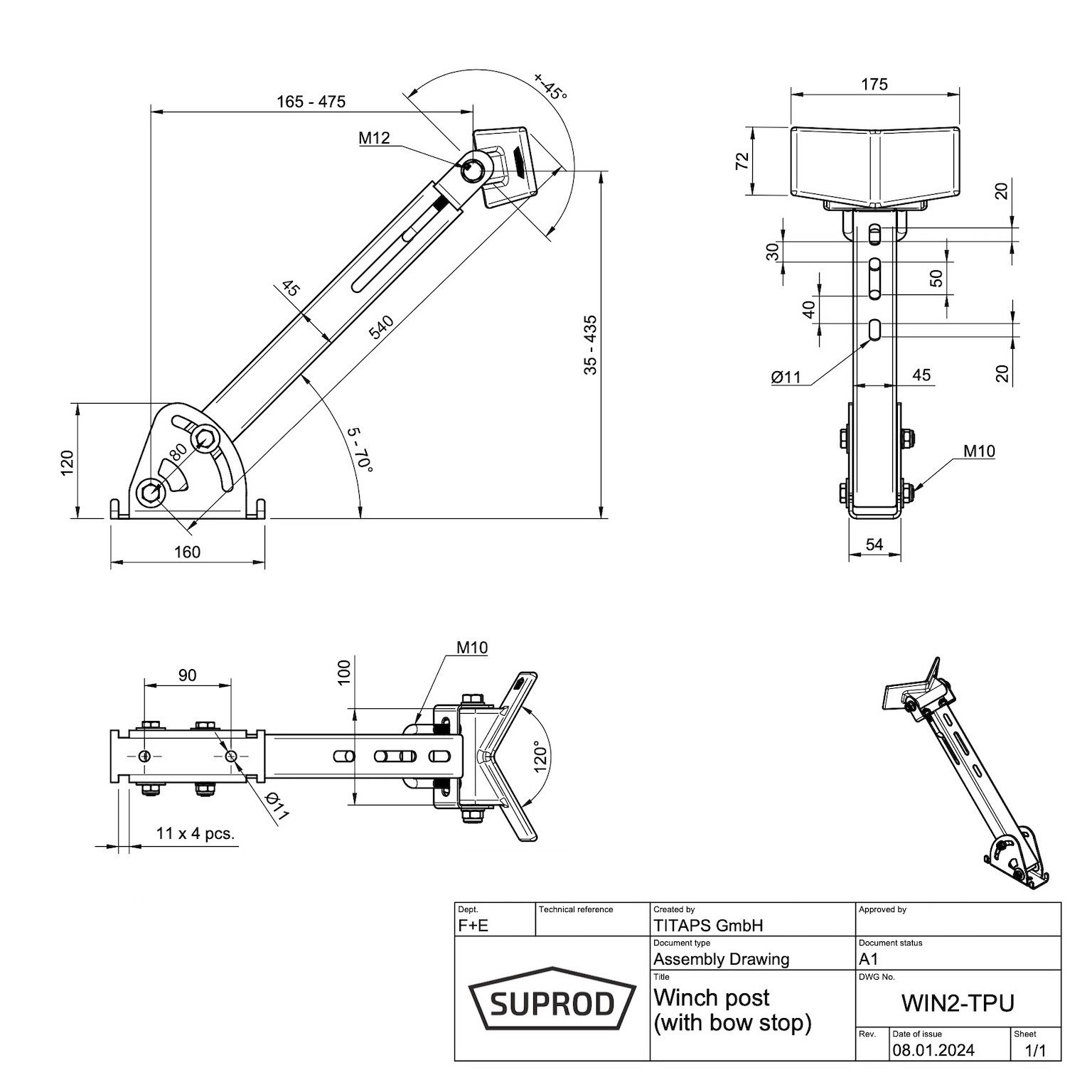 SUPROD Winde Windenstand Windenbock Bugpuffer Bootstrailer Sliphilfe Polyurethan