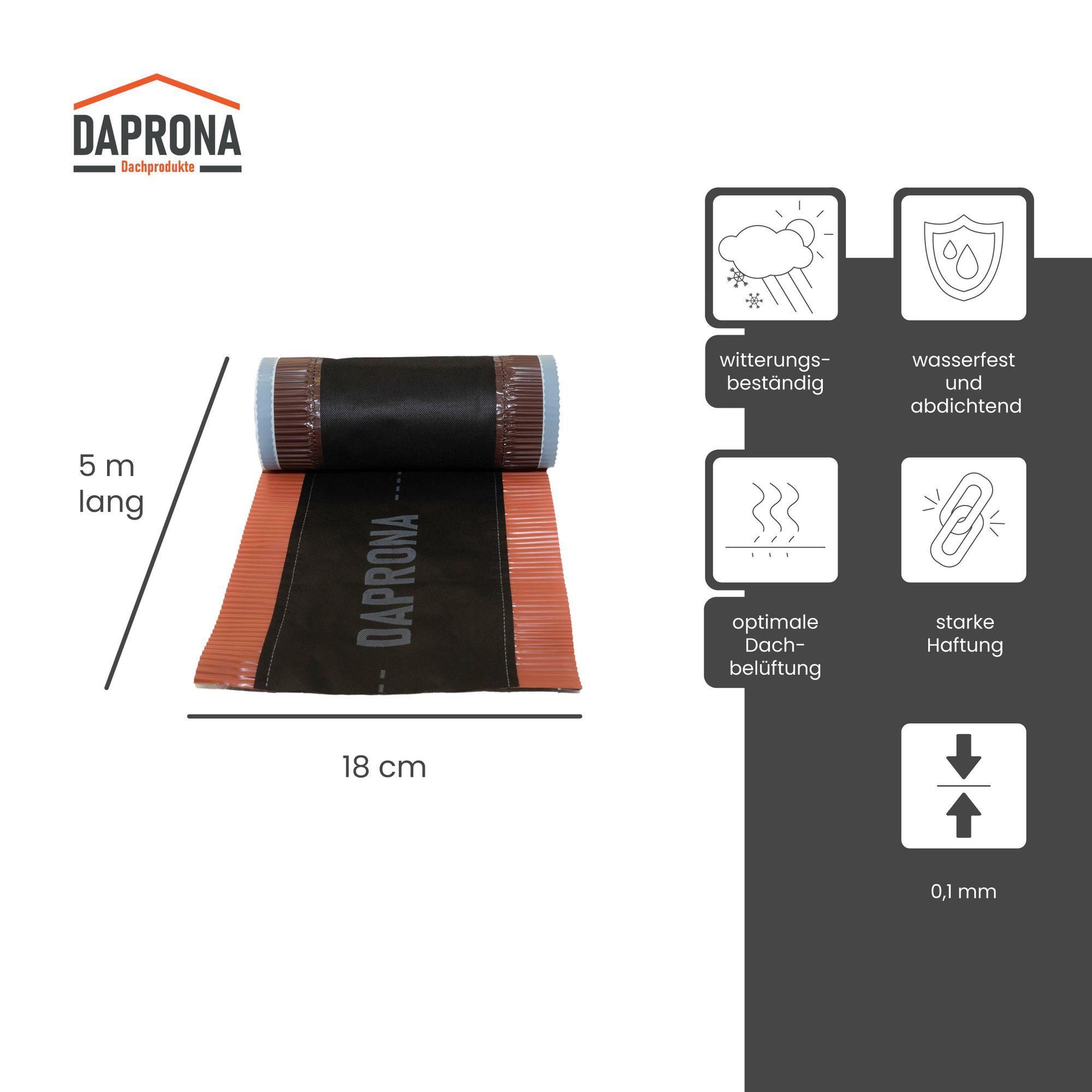 DAPRONA Dichtungsband Firstband Alu, (180mm x 5m Rot (RAL 8004), 1-St), Rollfirst für eine optimale Dachfirst Abdeckung, Super Butylkleber