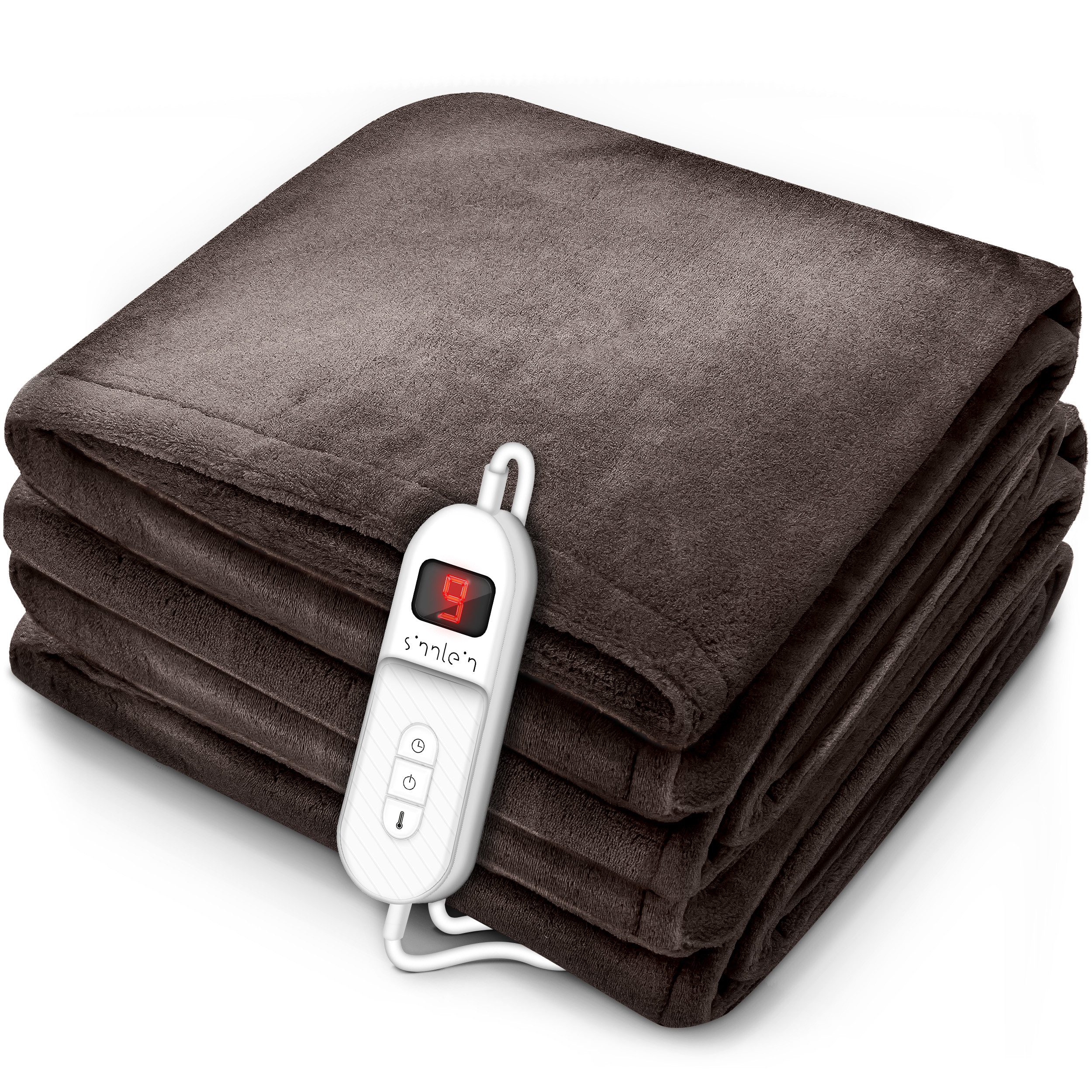 sinnlein Heizdecke Heizdecke elektrisch Wärmeunterbett XXL Wärmedecke Abschaltautomatik, Heizdecke aus Plüsch, Timerfunktion, 9 Temperaturstufen, waschbar bis 40°C, Digitalanzeige