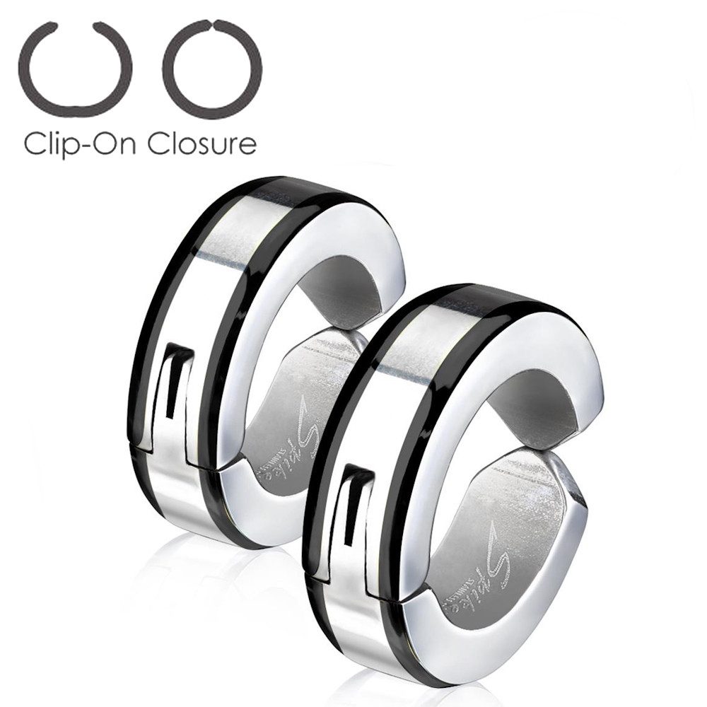 BUNGSA Creolen-Set Schwarz - Creolen mit Metallrand Silber aus Edelstahl Unisex (1 Paar (2 Stück), 2-tlg), Ohrschmuck Ohrringe – Bild 2 von 2