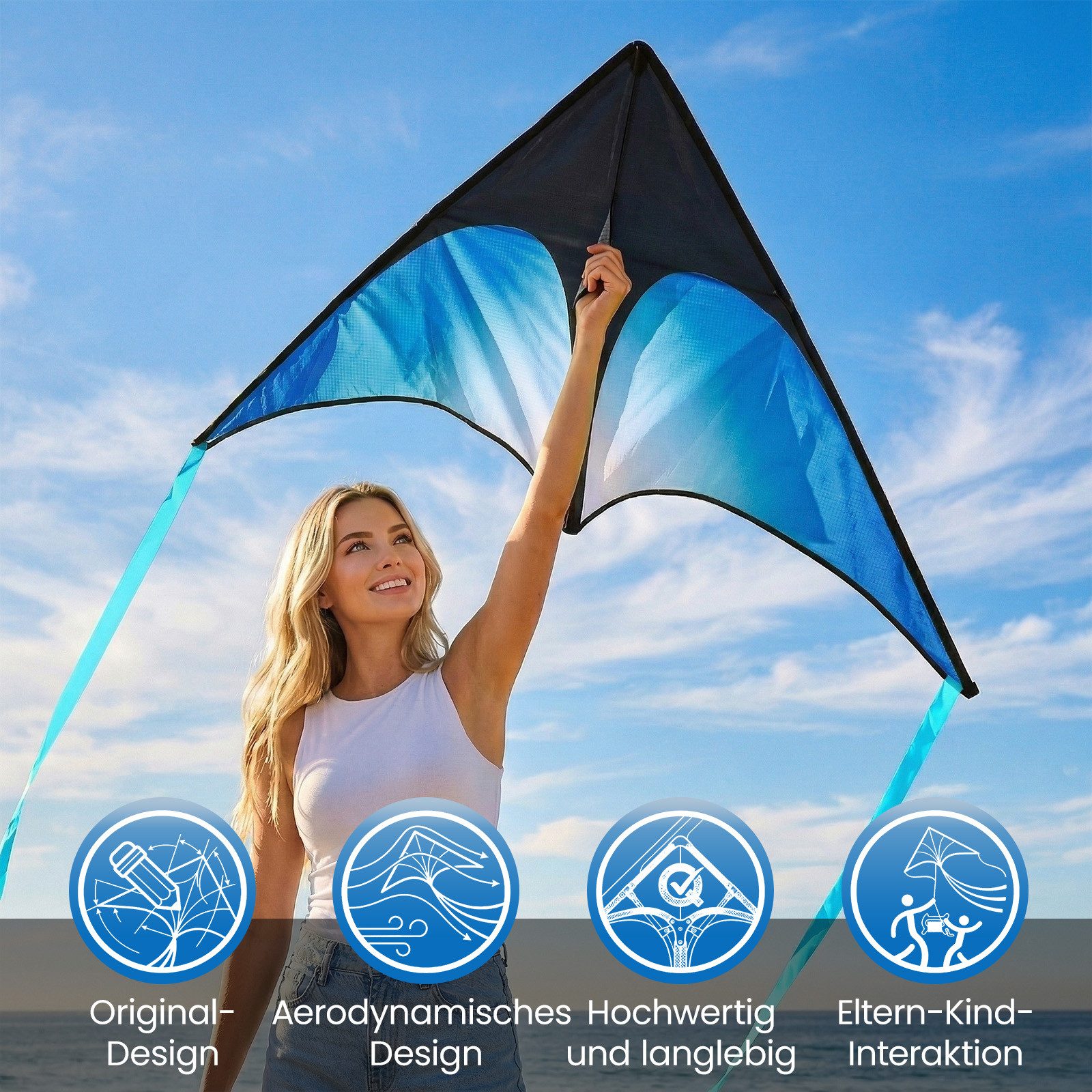 Youyijia Kite Großer Dreieckiger Drachen Stabil Outdoor-Freizeit, Mit Schnur, (1-tlg)