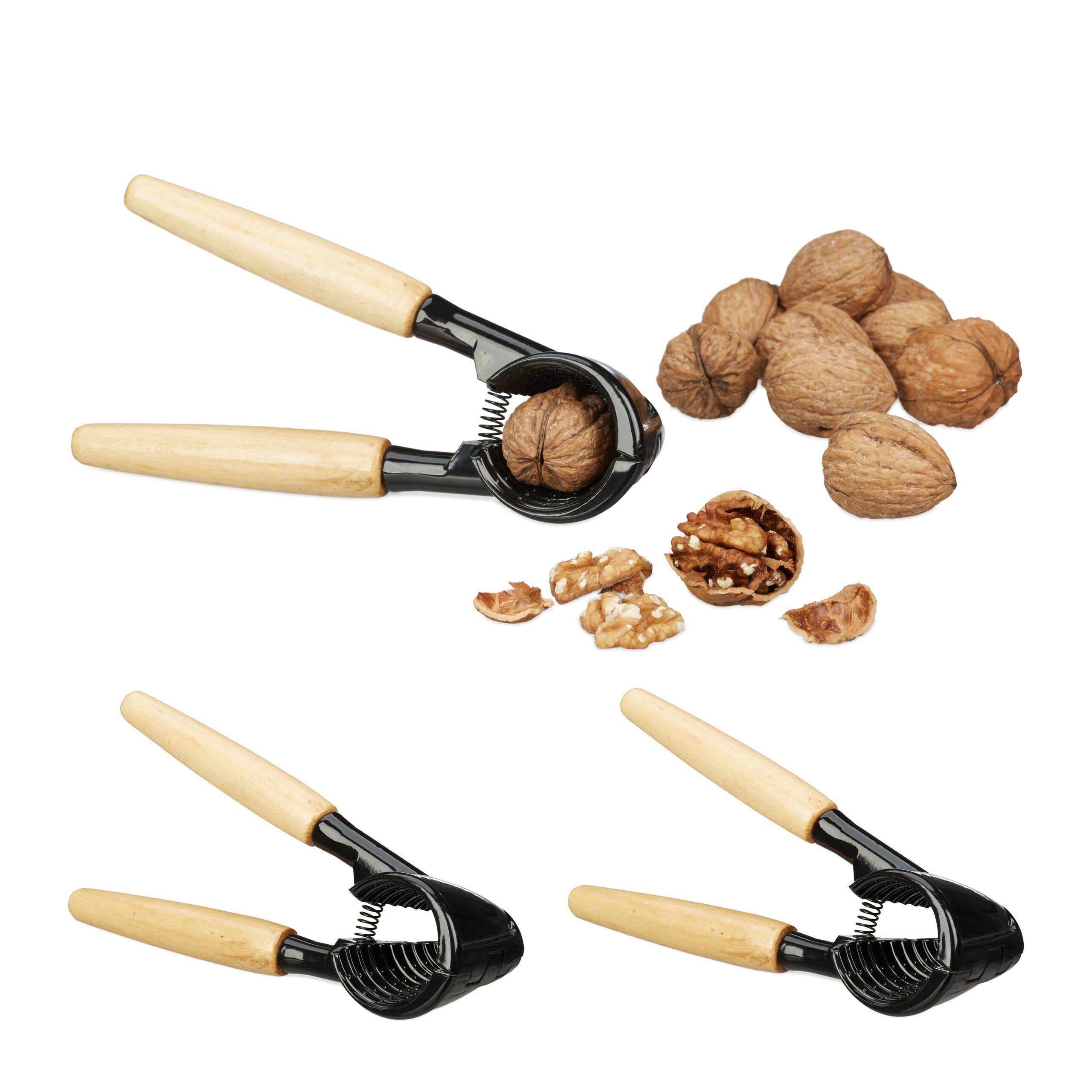 relaxdays Nussknacker mit Holzgriff 3er Set
