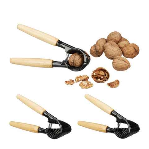 relaxdays Nussknacker Nussknacker mit Holzgriff 3er Set