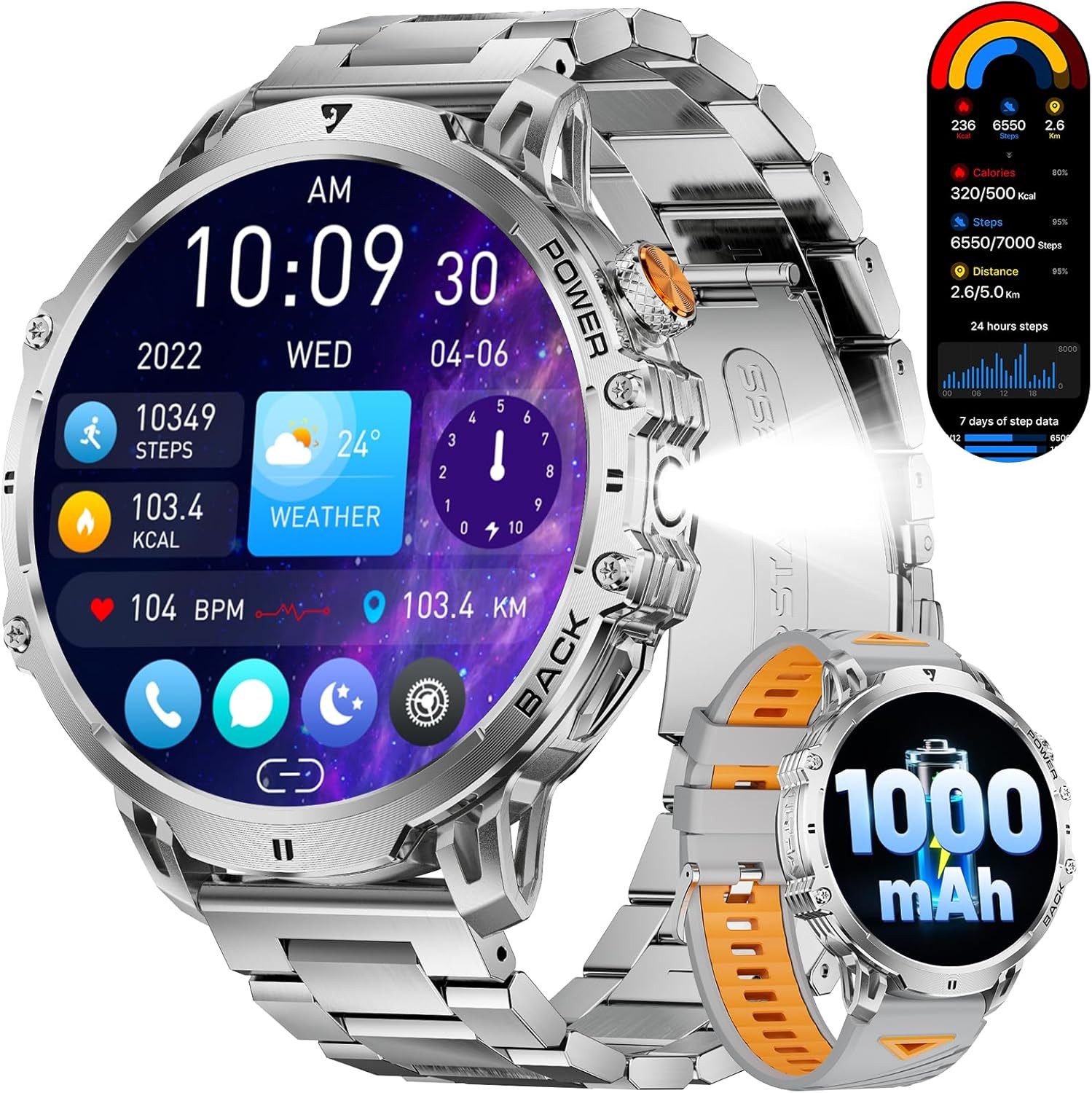Lige EF13-F Smartwatch (4,8 cm, Android ios), LIGE 2025 Smartwatch Herren, 1.85 Zoll Display, 100 Sportmodi, IP68