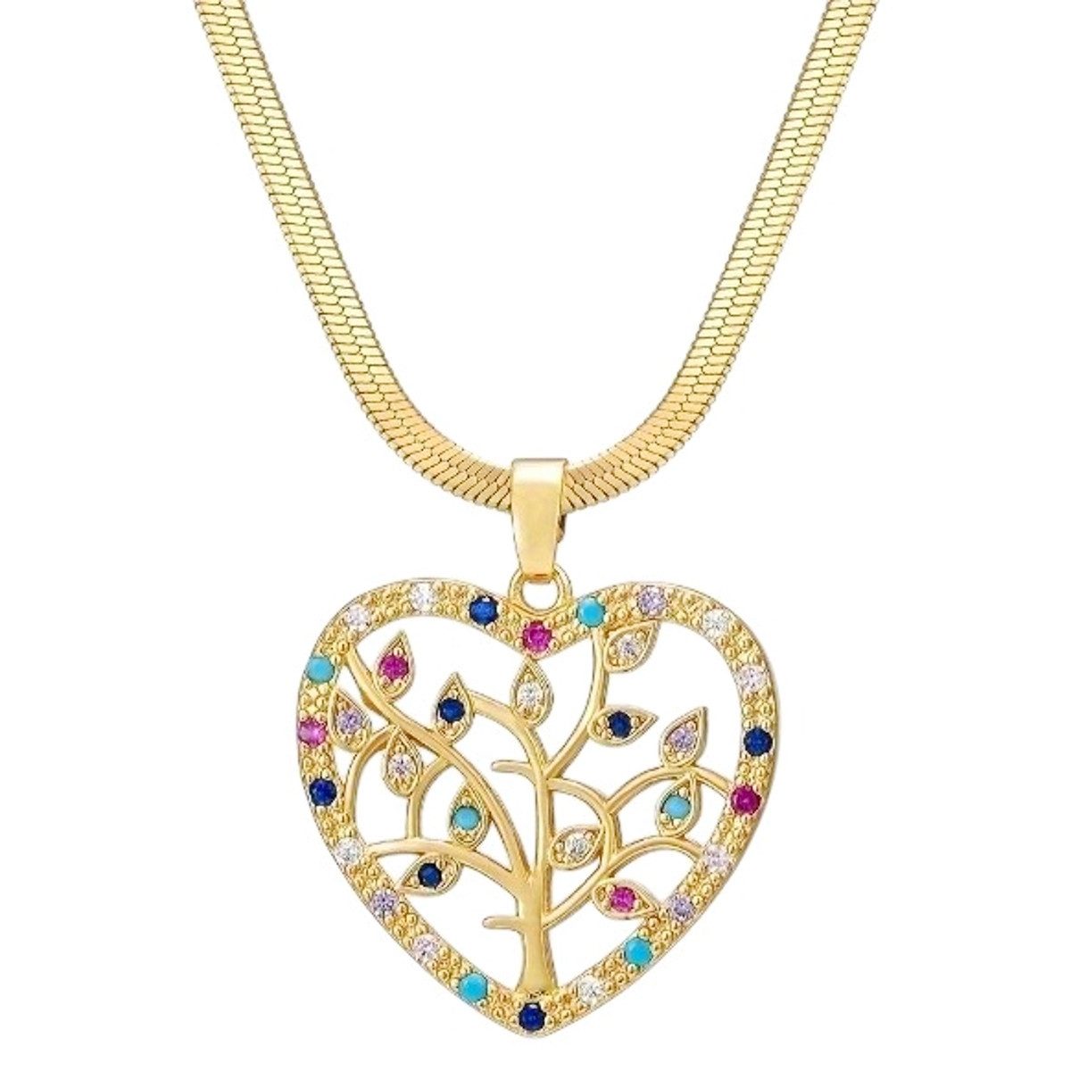 KARMA Kette mit Anhänger Halskette Damen Herz Lebensbaum Gold 40 cm Edelstahl vergoldet (1-tlg., wasserfest hypoallergen rostfrei Damenschmuck in Schmuckbox), Sommerschmuck für Frauen modern Damenhalskette