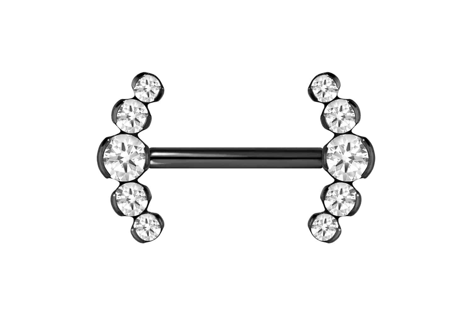 Brustwarzenpiercing Titan Barbell mit Push Fit 5 KRISTALLE