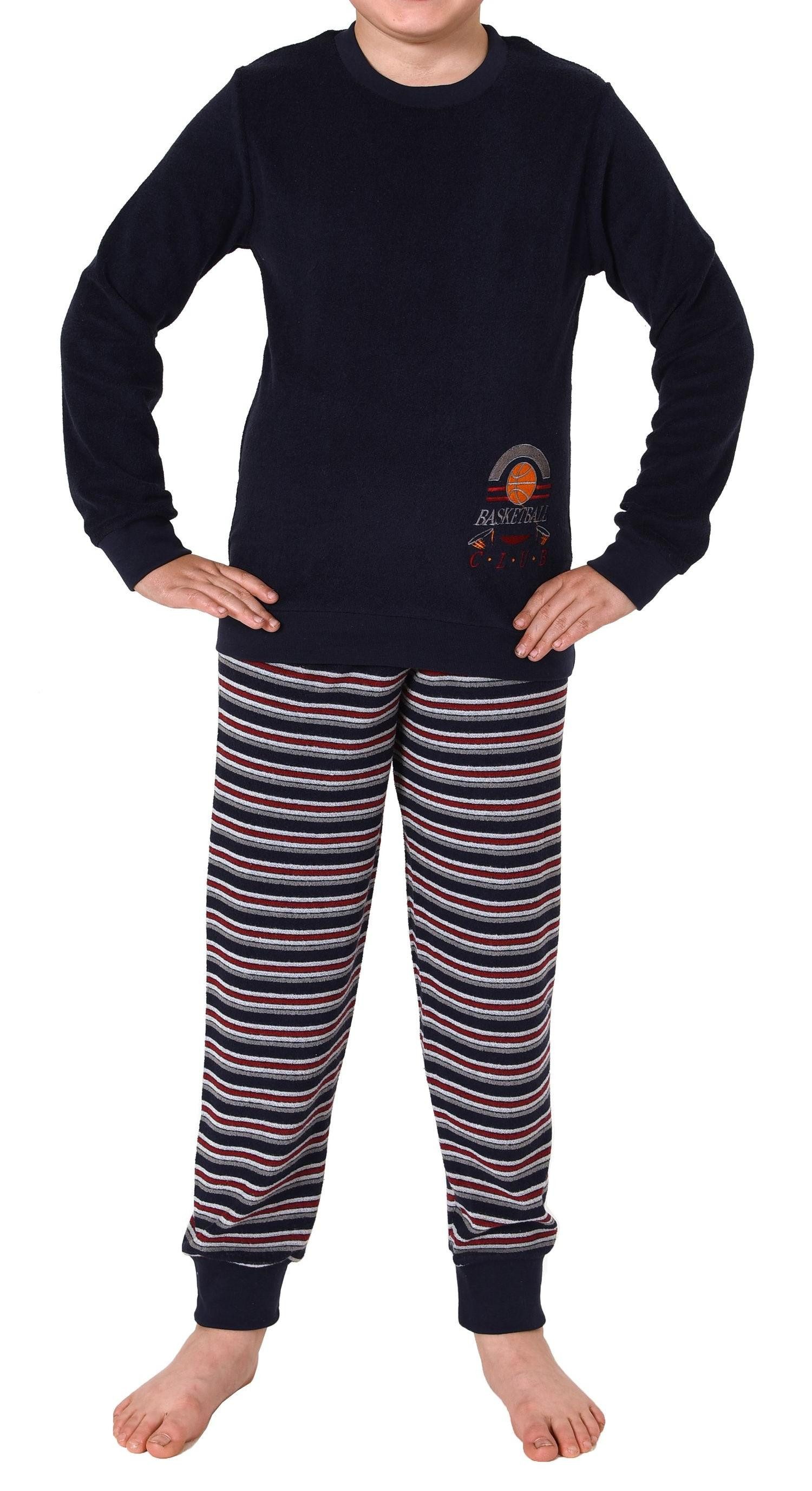 Pyjama Jungen Frottee langarm Schlafanzug mit Bündchen und Basketball-Motiv