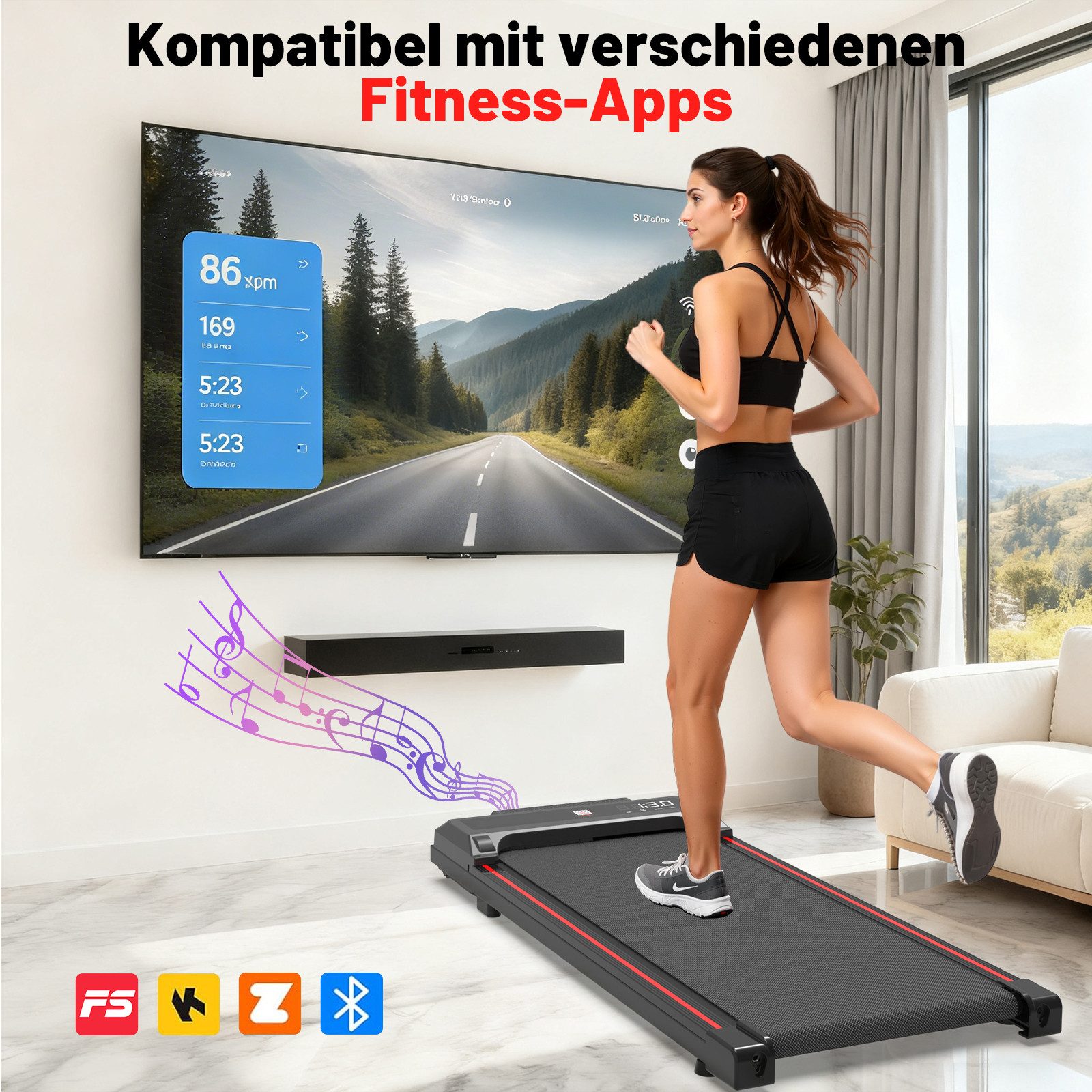 WILGOON Laufband Laufband und Hantelset 6-teilig, Walking Pad mit 2,5 PS & 12 Programme (Elektrisches Laufband mit Bluetooth, Fernbedienung & LED-Display, 2-tlg., Kurzhantel Set mit 1/2/3 kg Gewichten & Ständer – Rutschfest & Robust), Perfekt für Heimtraining, Büro,Fitnessstudio - Leise, Kompakt & Stabil