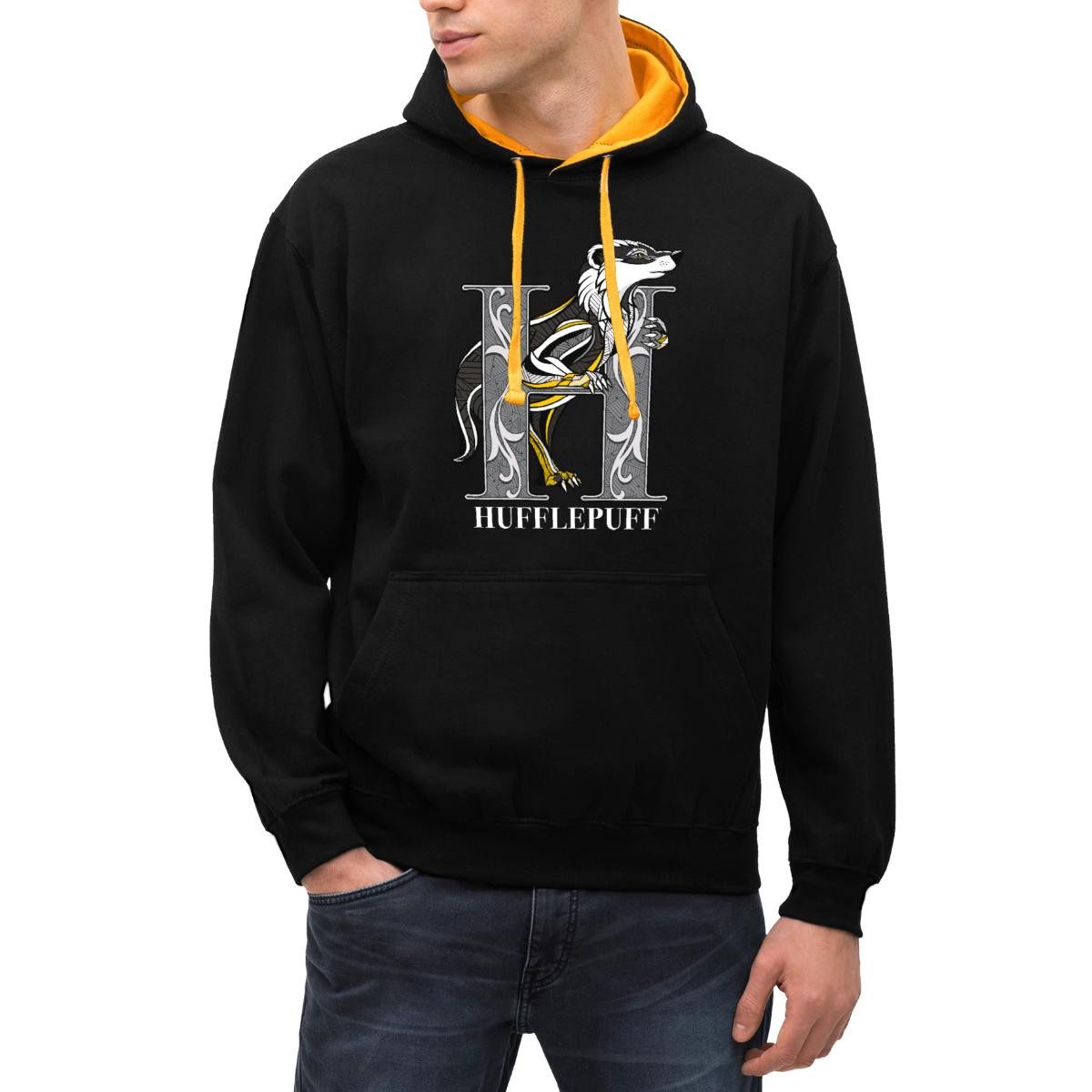 Spreadshirt Hoodie Harry Potter Hufflepuff Gold monochrom Unisex Kontrast Hoodie (1-tlg)