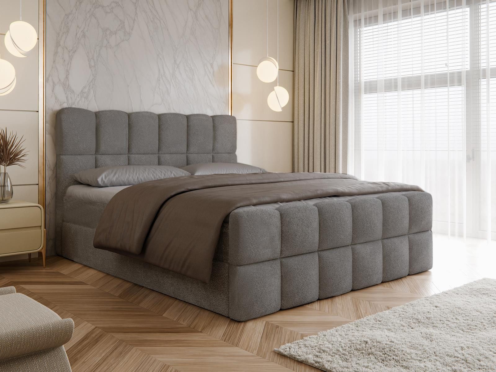 Compleo Boxspringbett Wolkenbett mit zwei Bettkästen, Bezug: Bouclé, Designer Bett