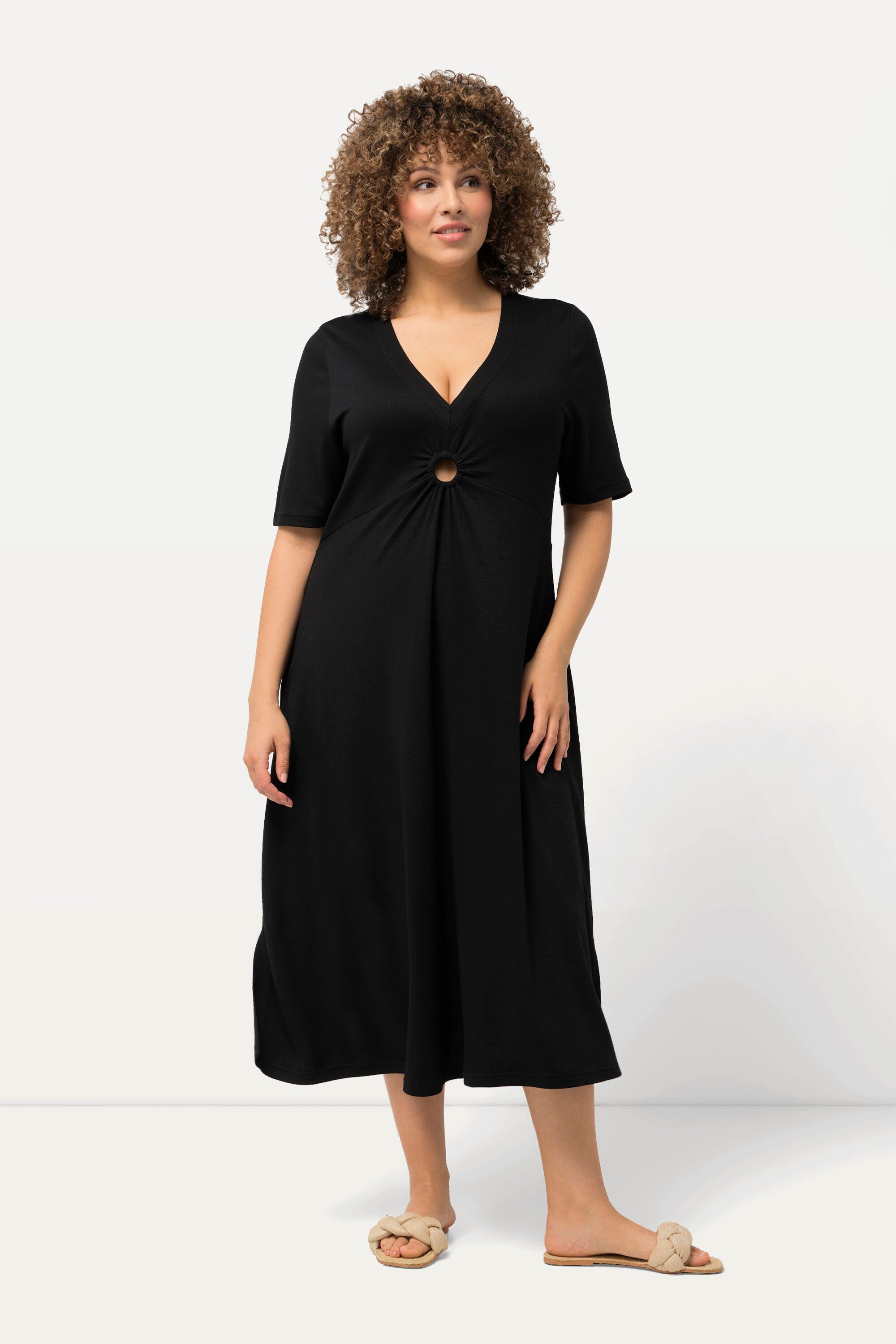 Ulla Popken Midikleid Jersey-Midikleid A-Linie V-Ausschnitt günstig online kaufen